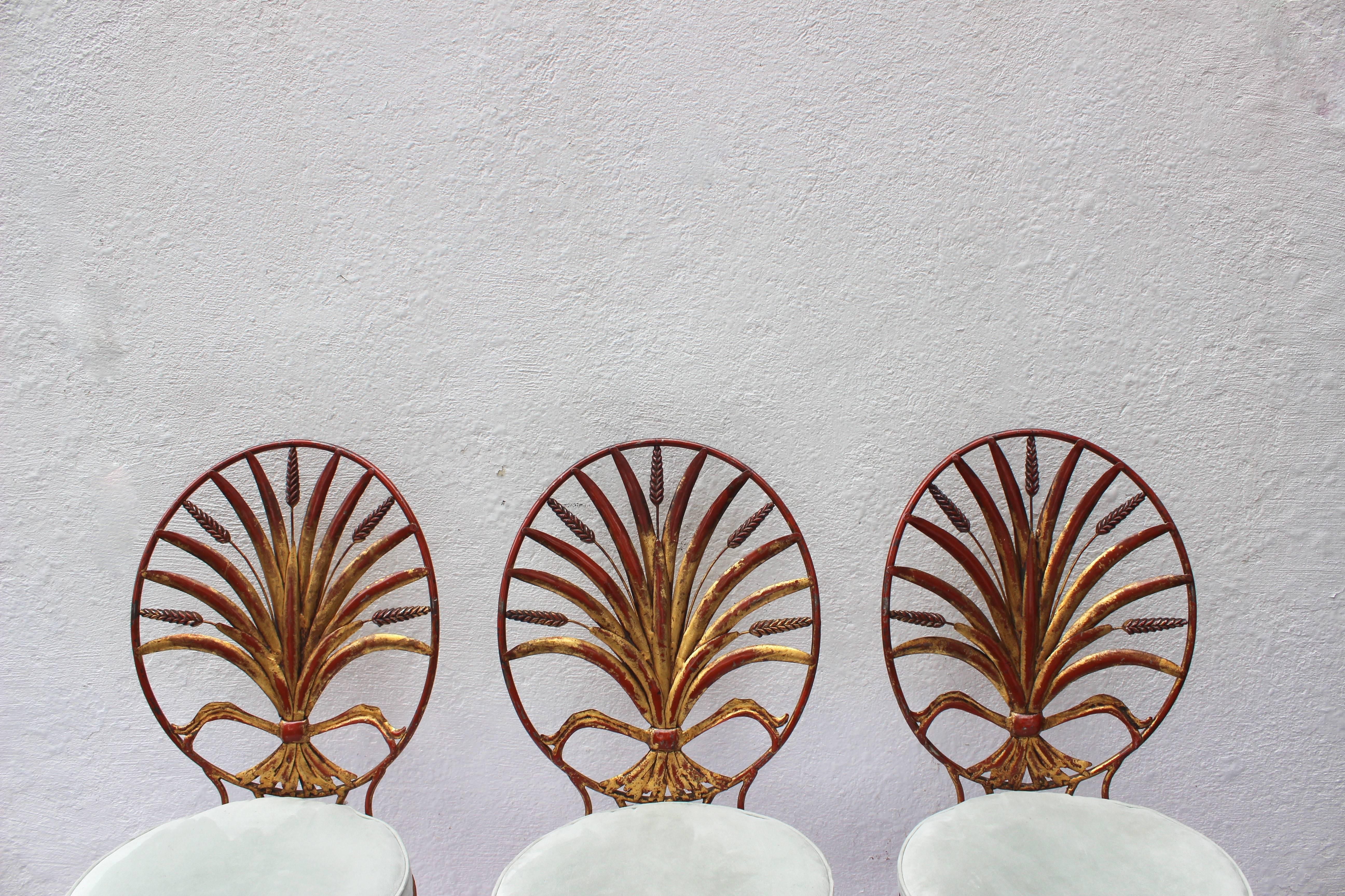 Set of Three Sheaf of Wheat Gilt Metal Chairs In Good Condition In East Hampton, NY