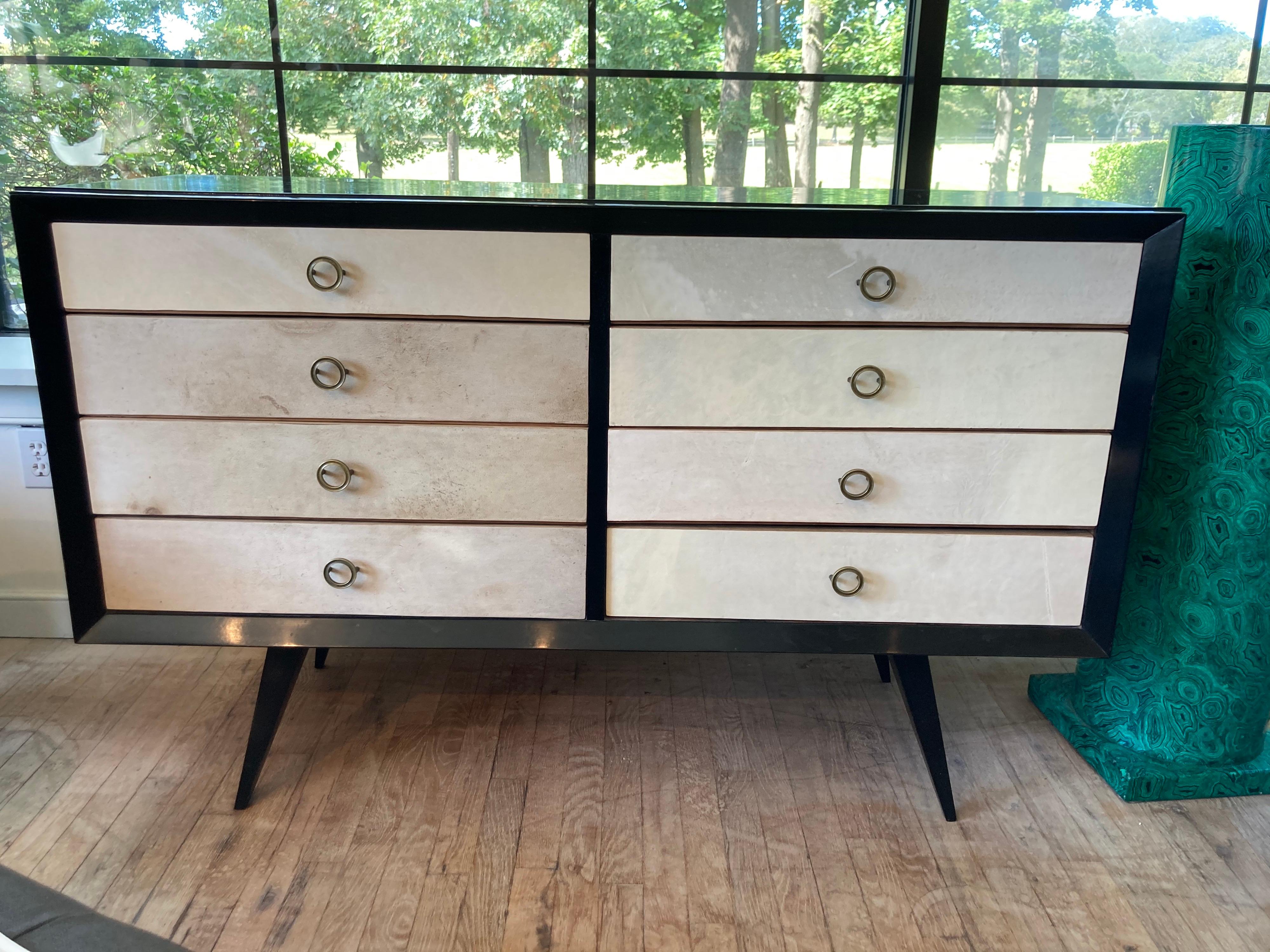 Modern Lacquered Italian Chest with Parchment Drawers