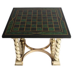 Vintage Faux Malachite and Brass Game Table/ Chess Board