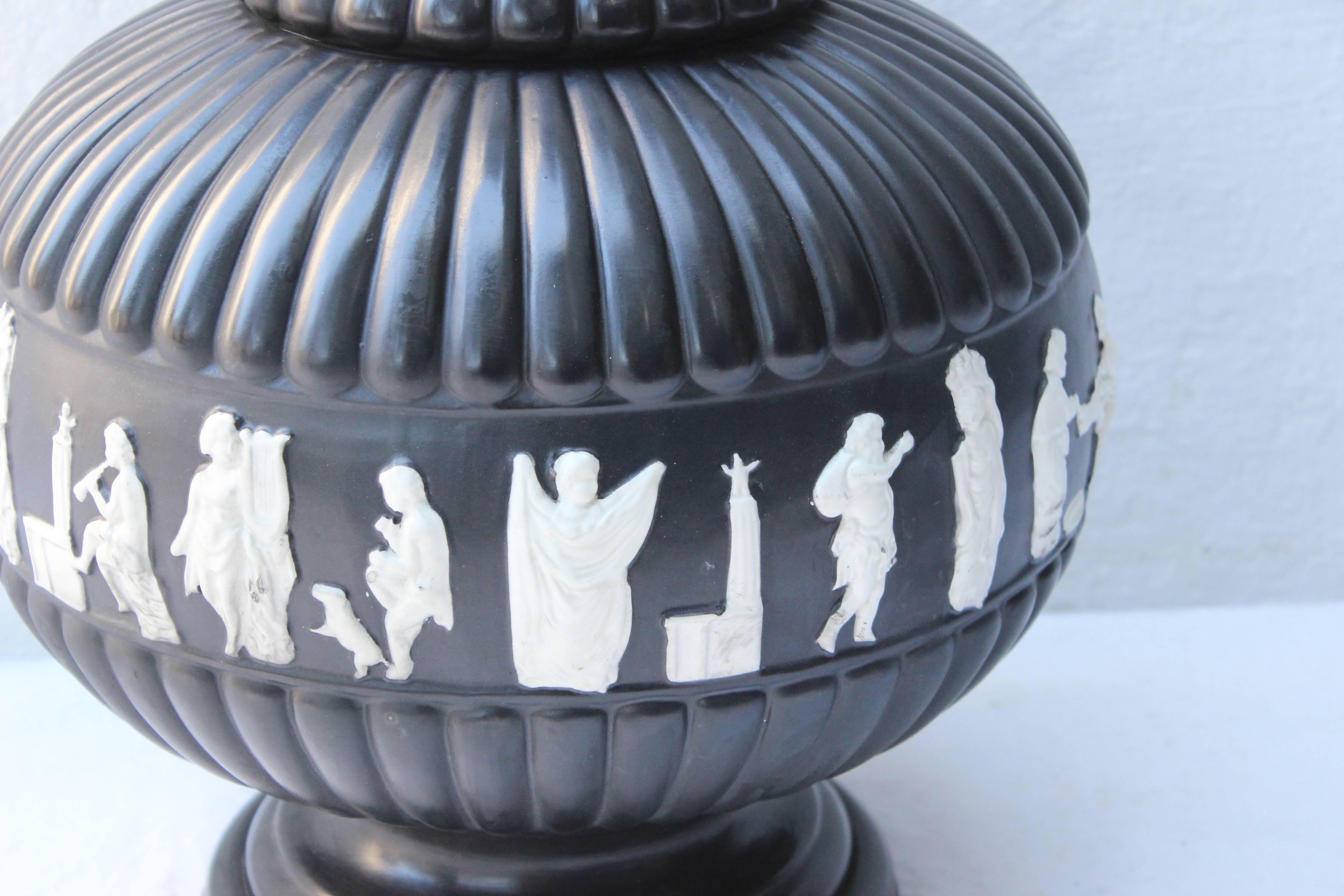 Ceramic Black Wedgwood Style Lamp For Sale