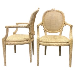Pair of Faux Bois French Style Carved Frame Arm Chairs