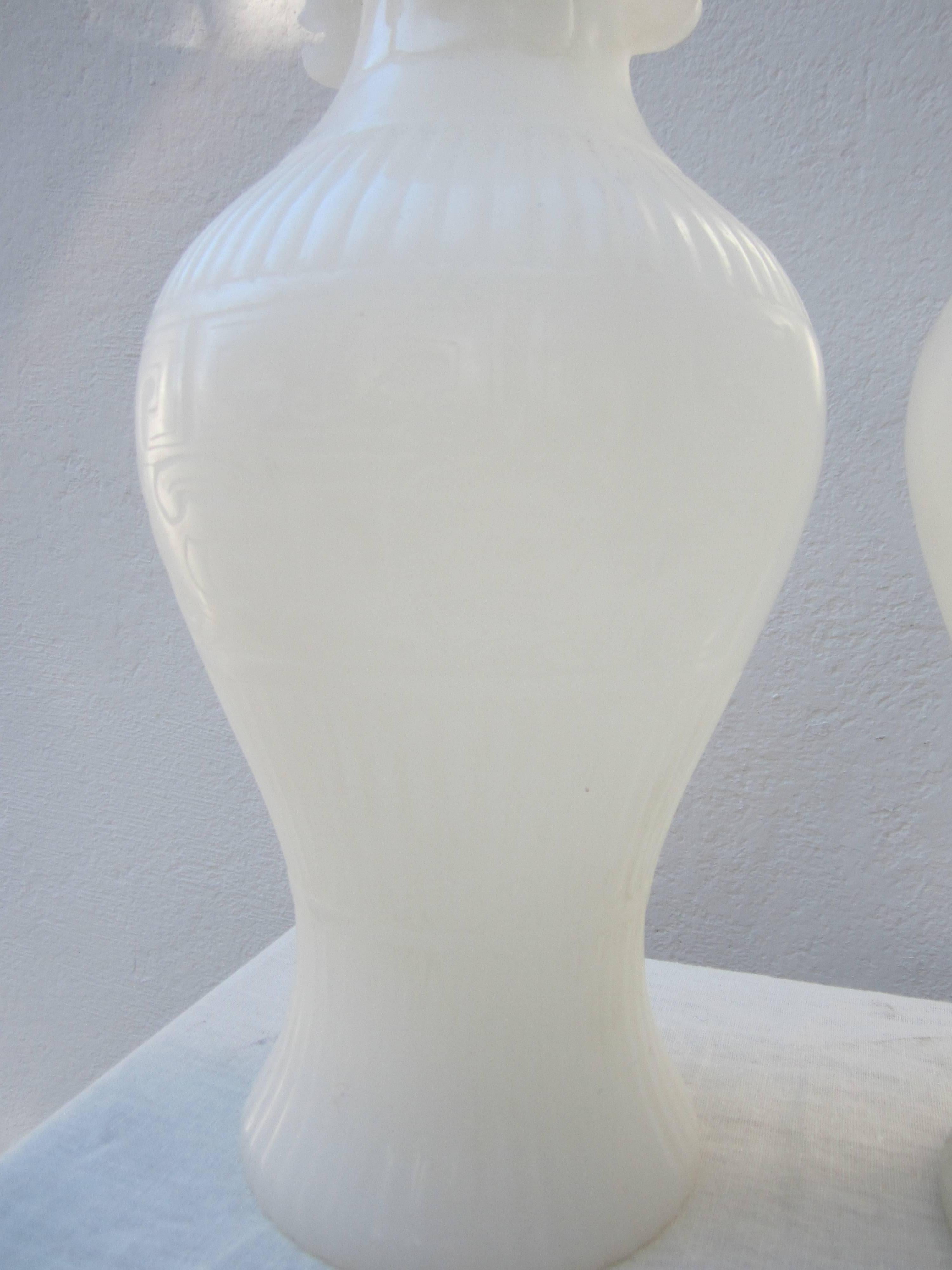 20th Century Pair of White Peking Glass Vases