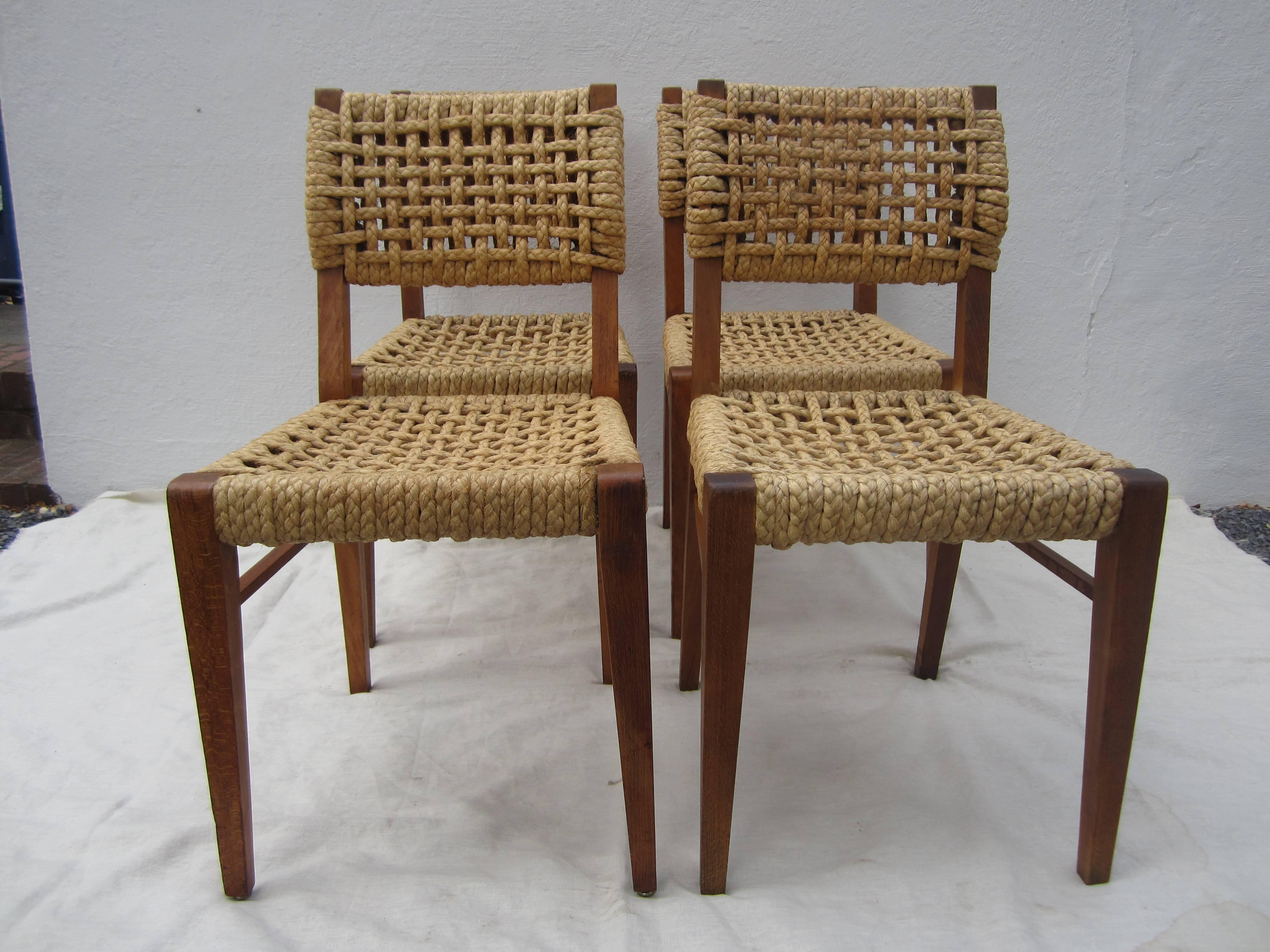 Four rope dining or side chairs by Audoux Minet......