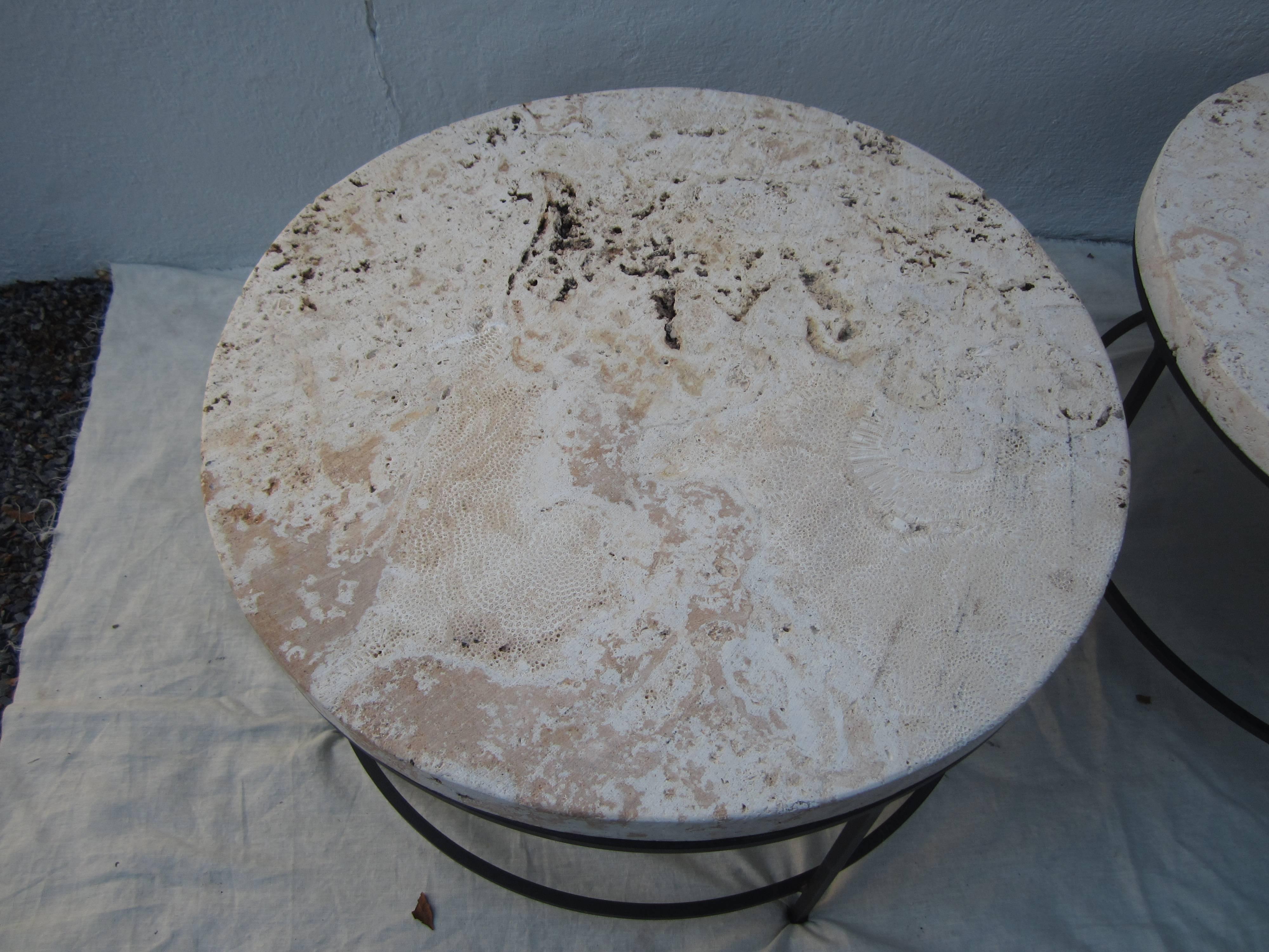 Modern Limestone Round Cocktail or Side Tables 1