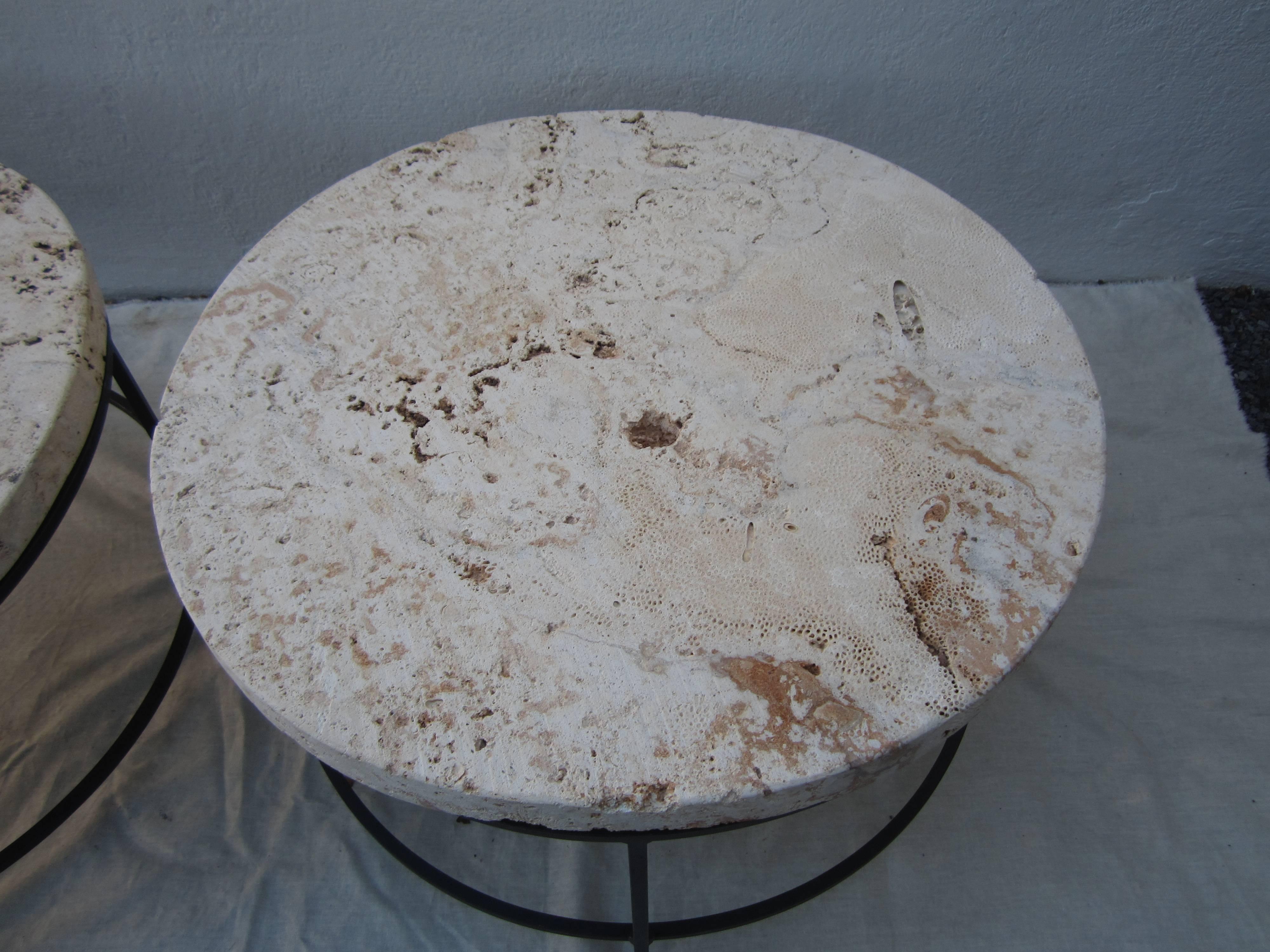 20th Century Modern Limestone Round Cocktail or Side Tables
