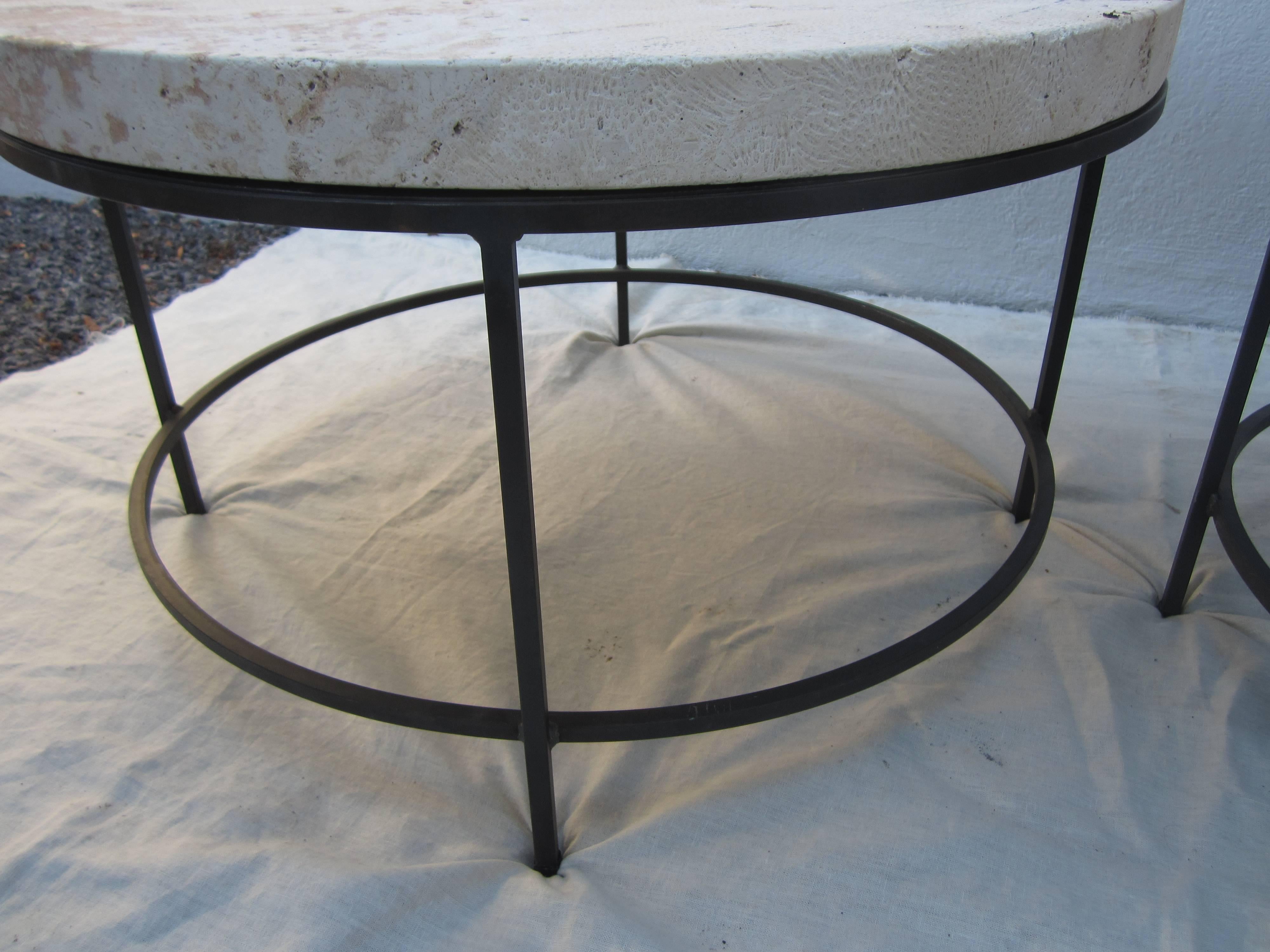 Modern Limestone Round Cocktail or Side Tables In Excellent Condition In East Hampton, NY