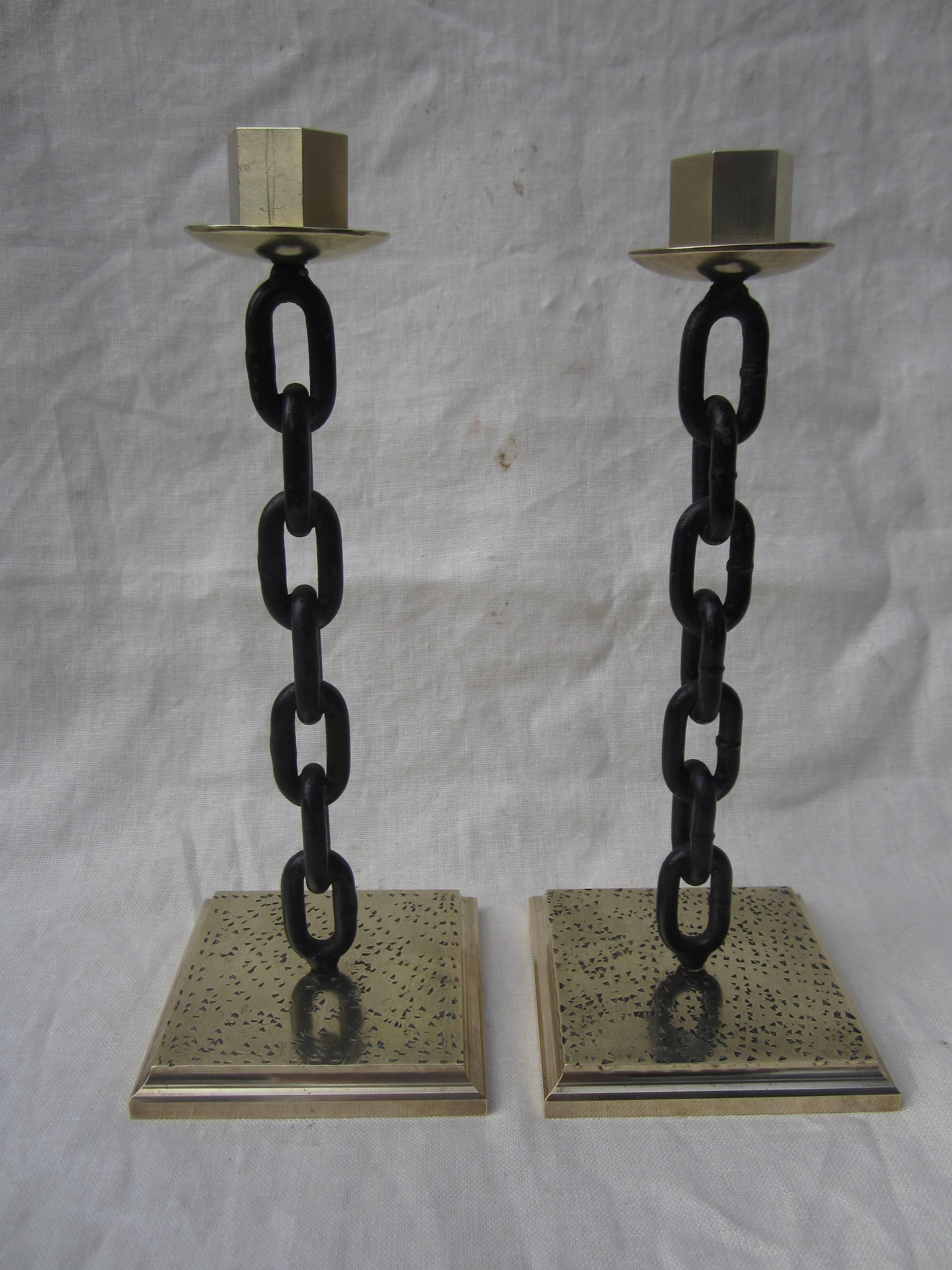 Brass and Iron Chain Candlesticks 1