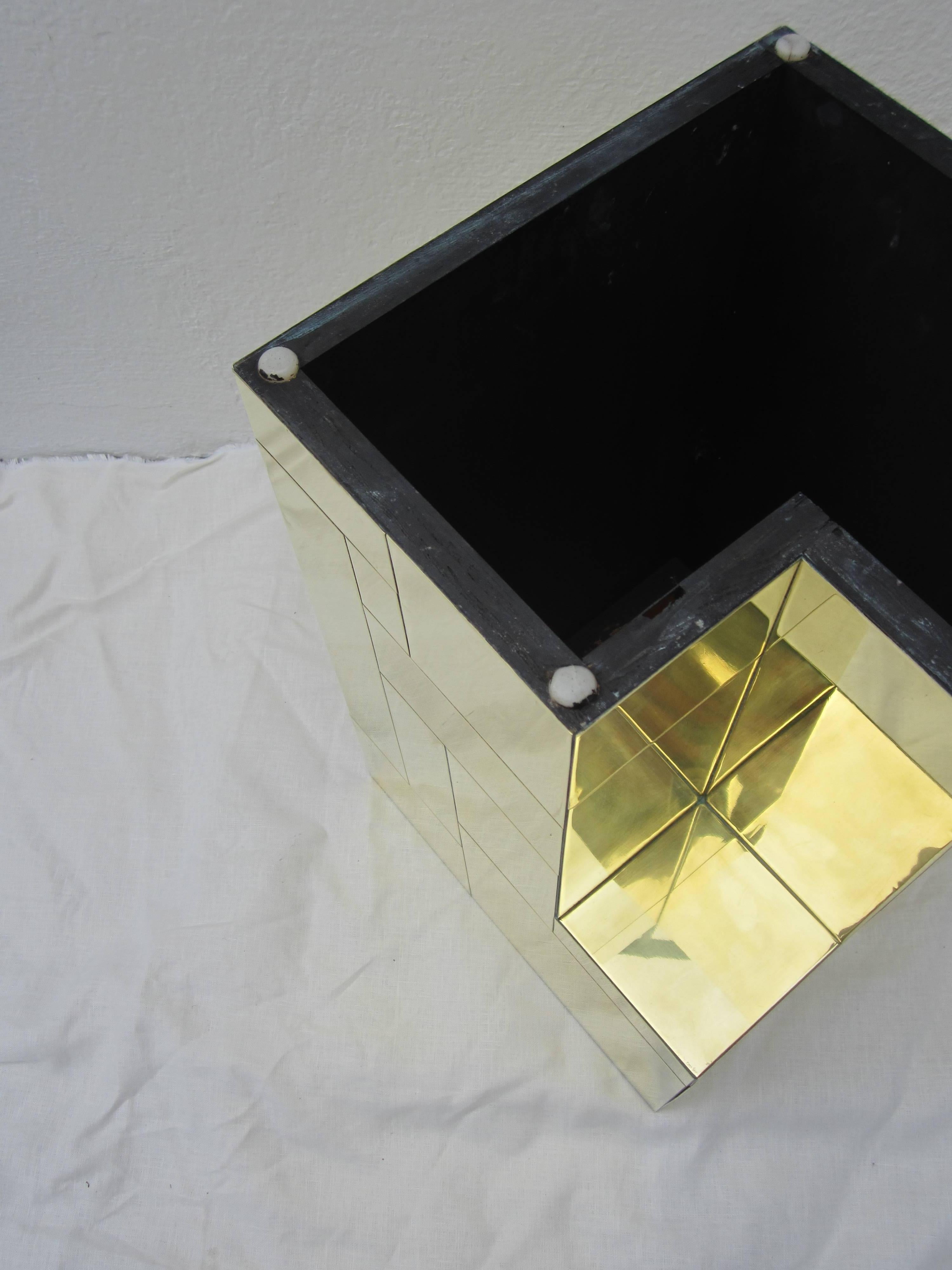 Rare side table by Paul Evans for the Cityscape series. Brass with walnut top. Side table or accent table.