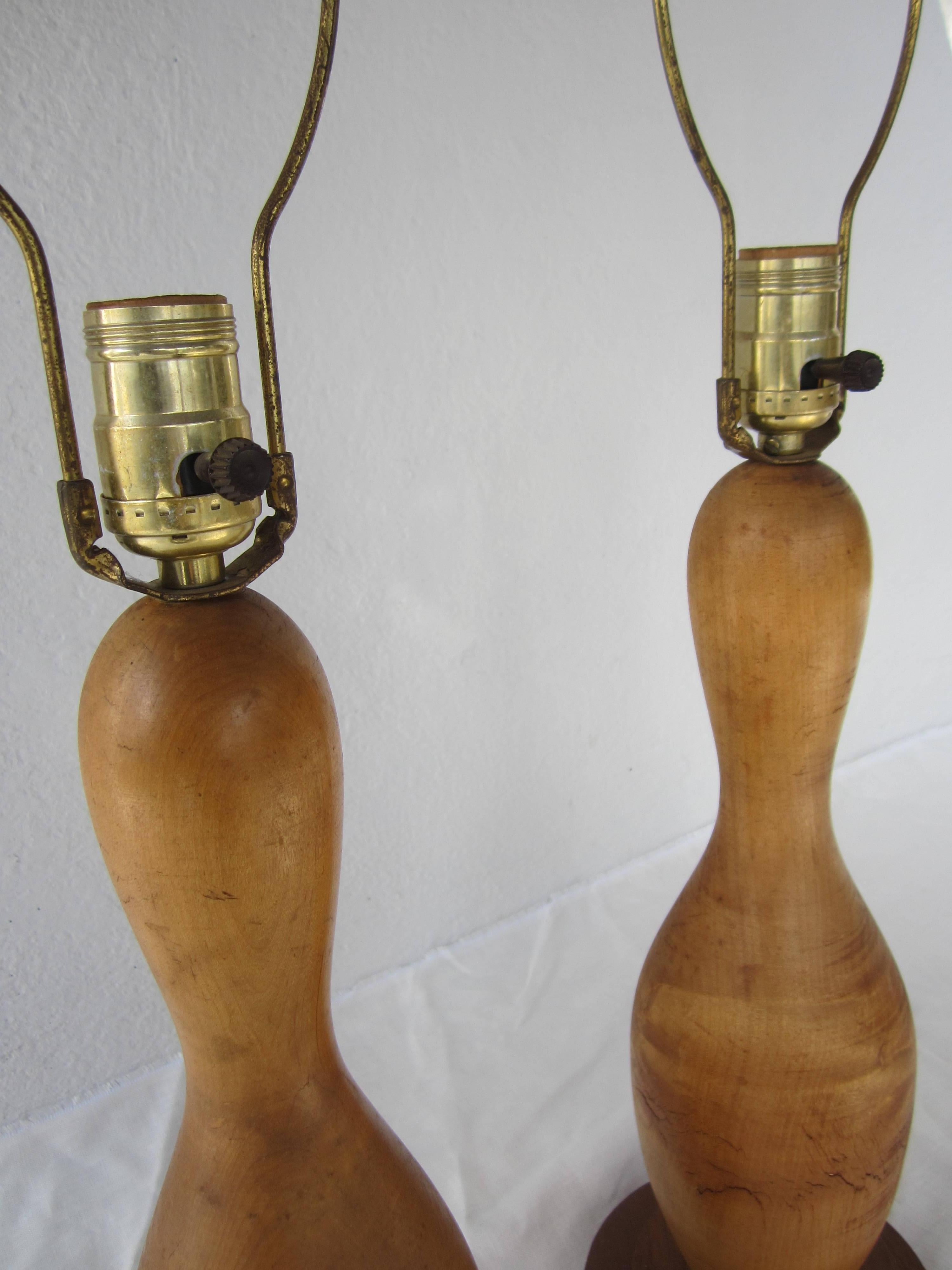 Wood Pair of Antique Gourd Shape Lamps