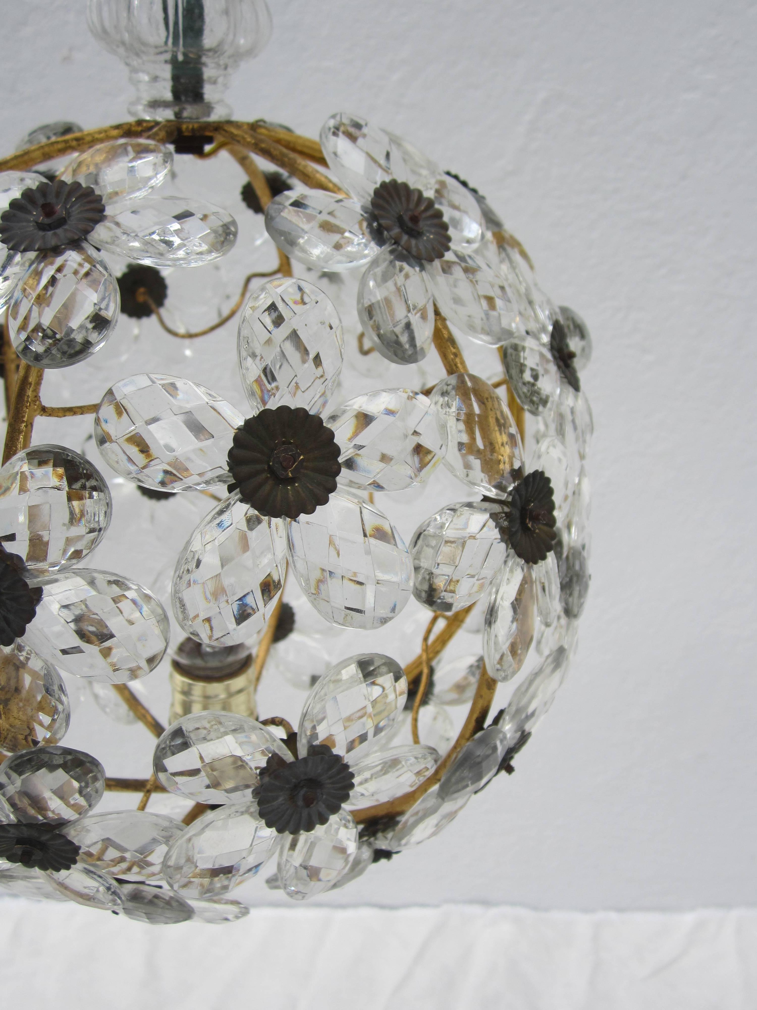 French Crystal Flower Ball Chandelier In Excellent Condition In East Hampton, NY