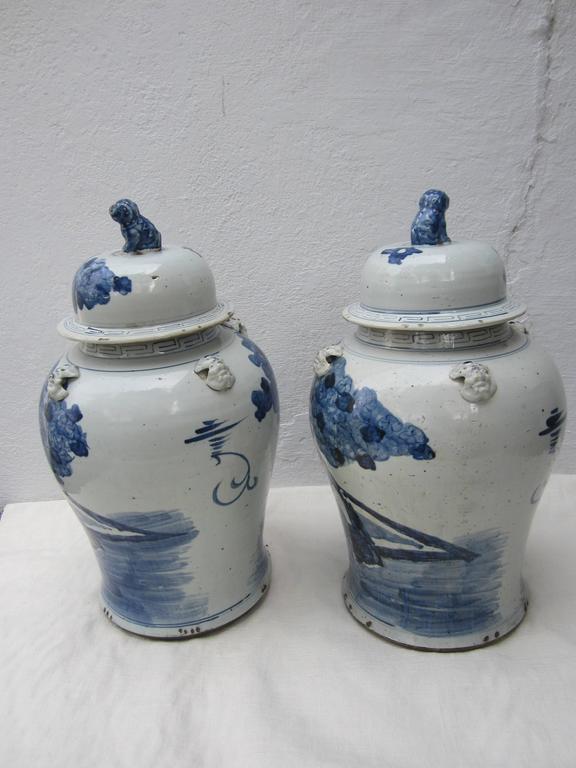 Large Pair of Chinese Blue and White Jars 2