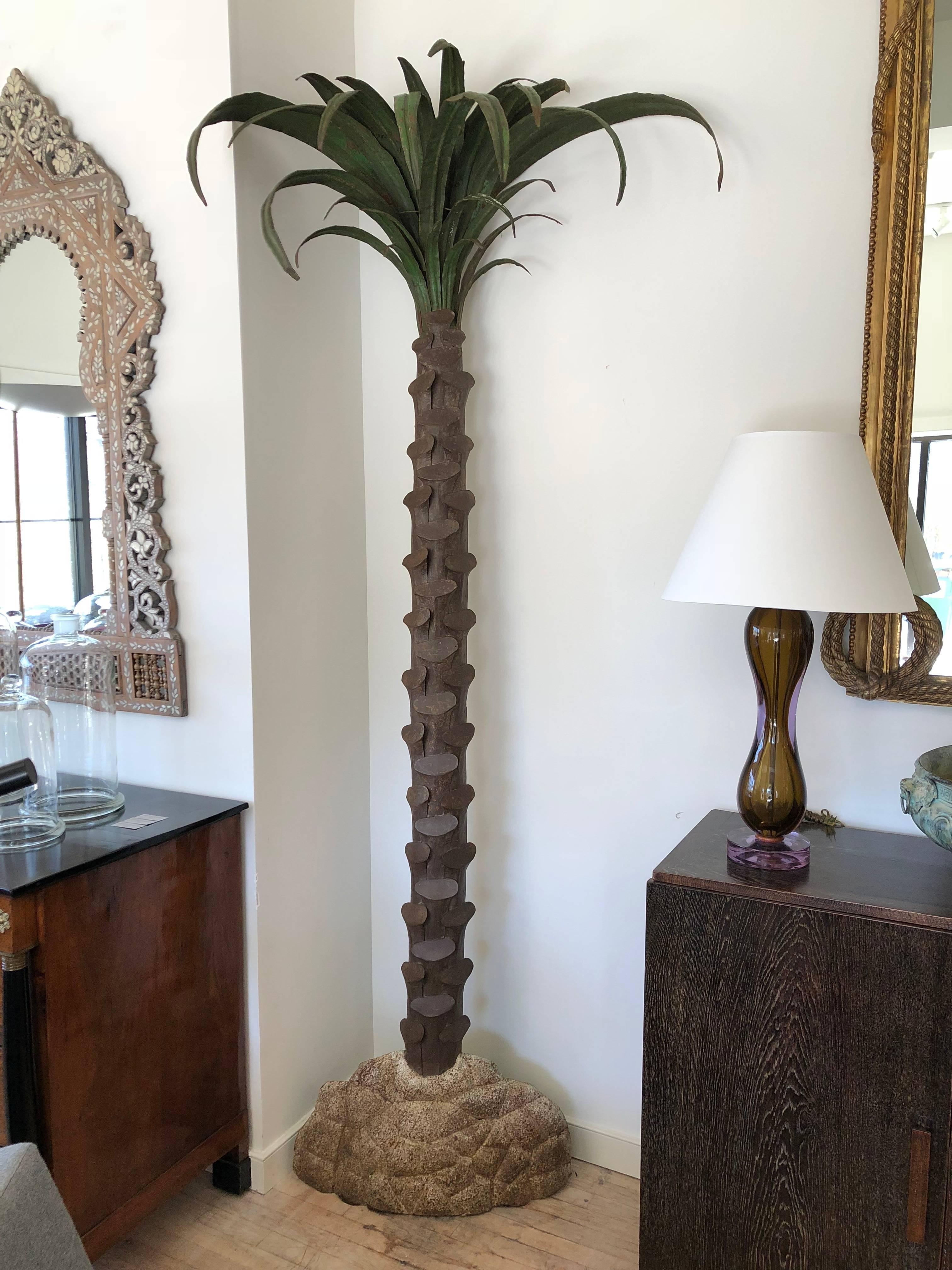 Large Pair of Tole Painted Palm Trees In Good Condition In East Hampton, NY