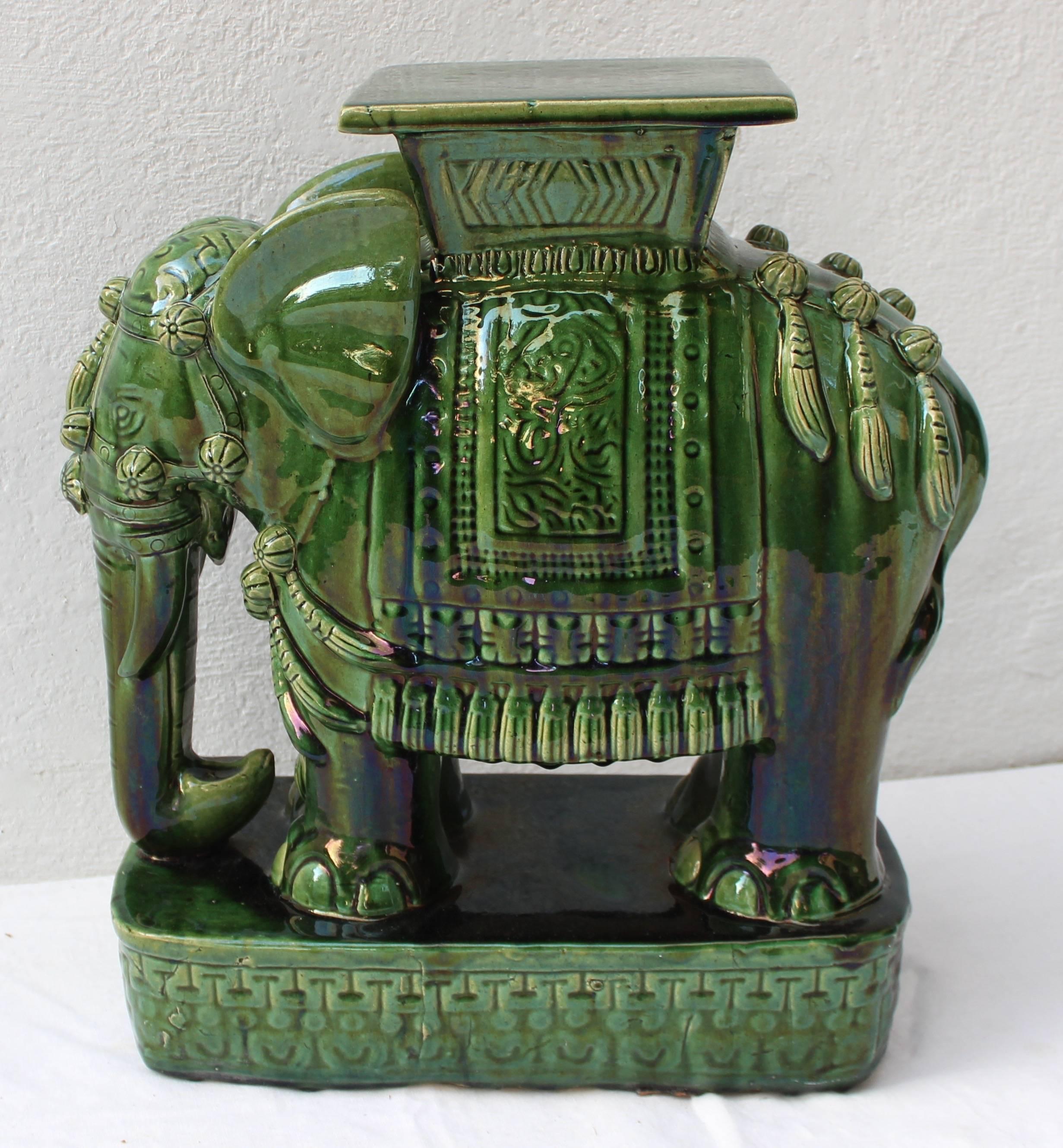 Green glazed Chinese ceramic elephant garden table.