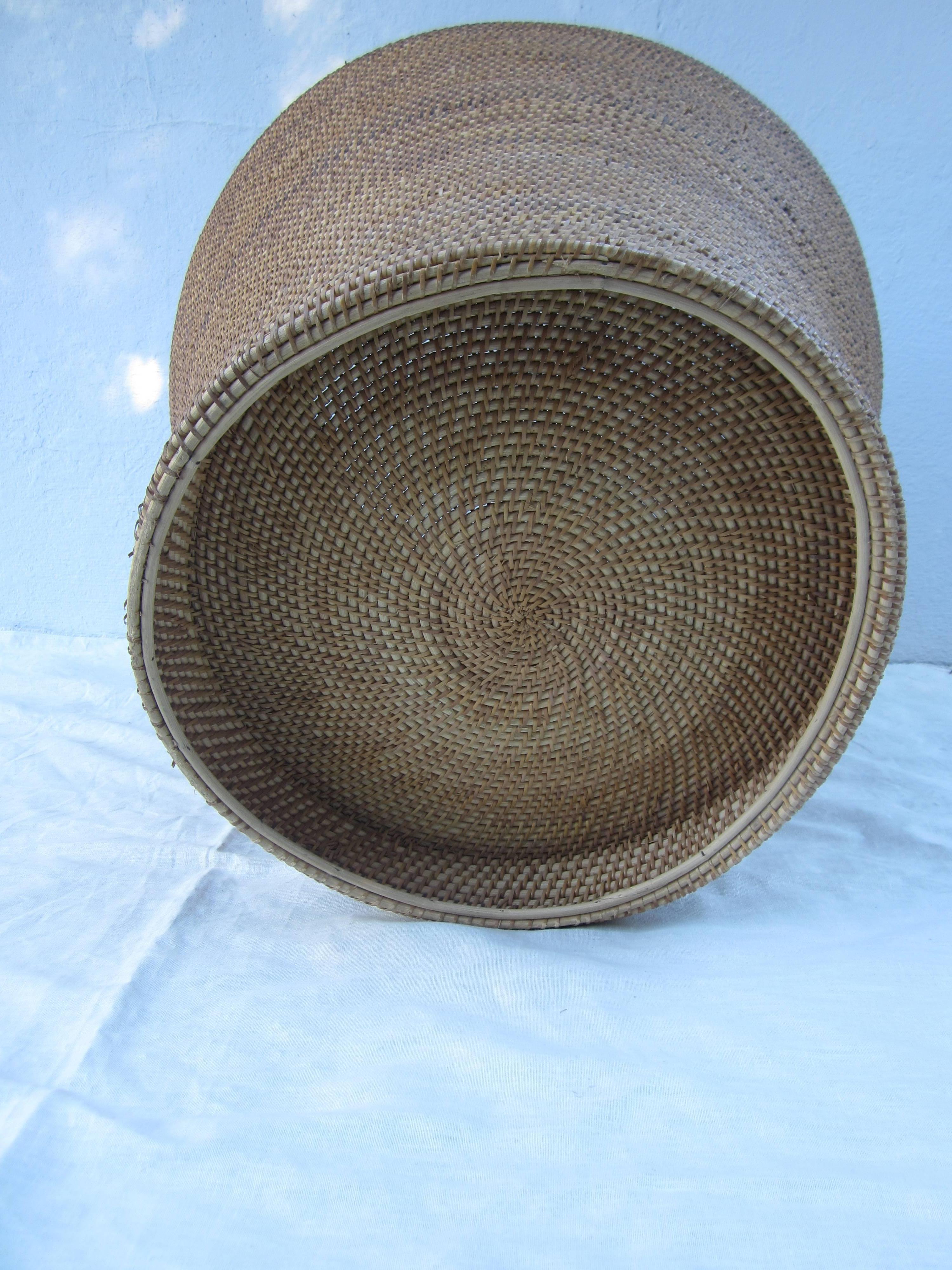 20th Century Large Rattan Basket in the Shape of an Urn