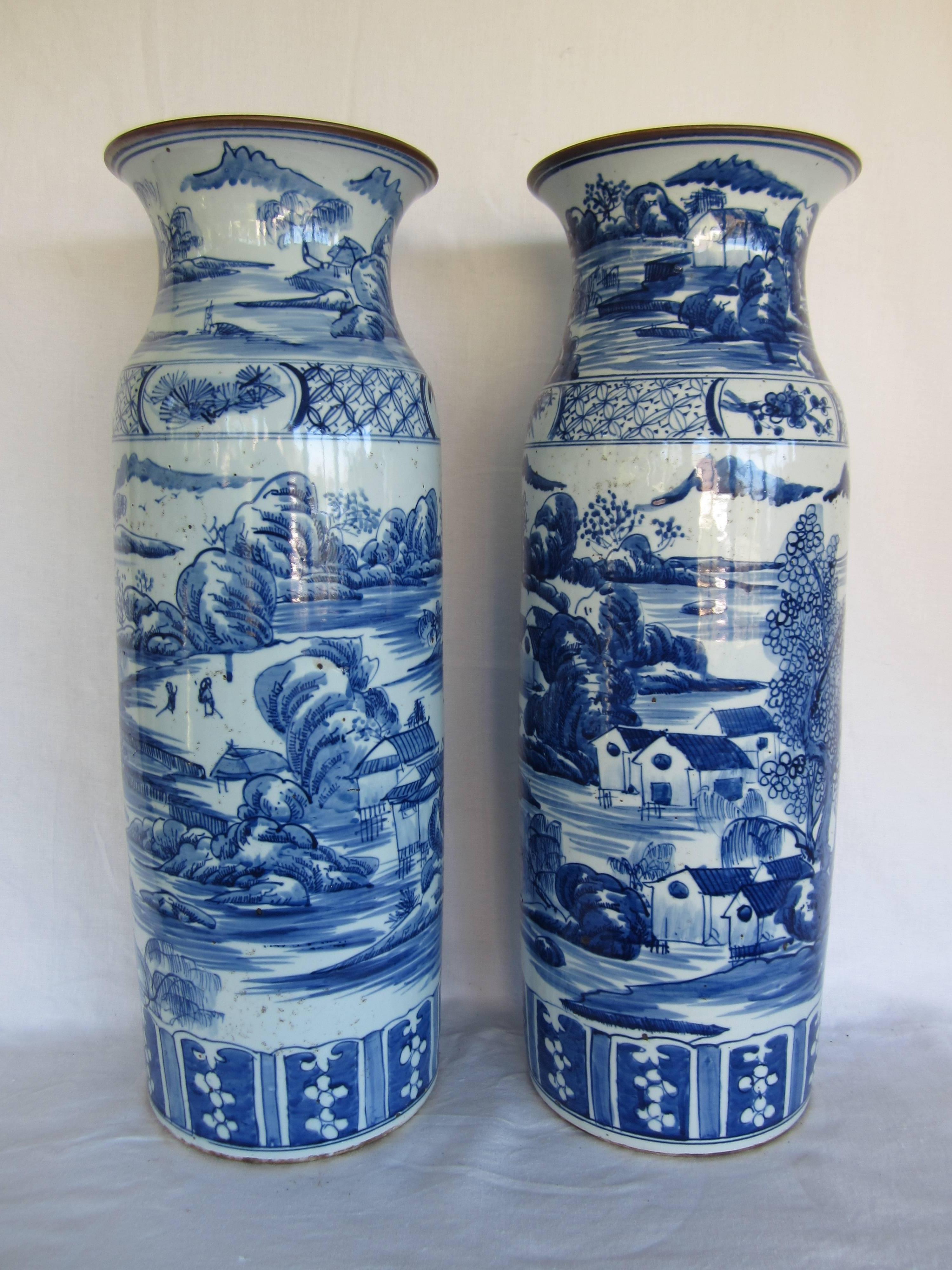 Large and impressive pair of Chinese blue and white vases.