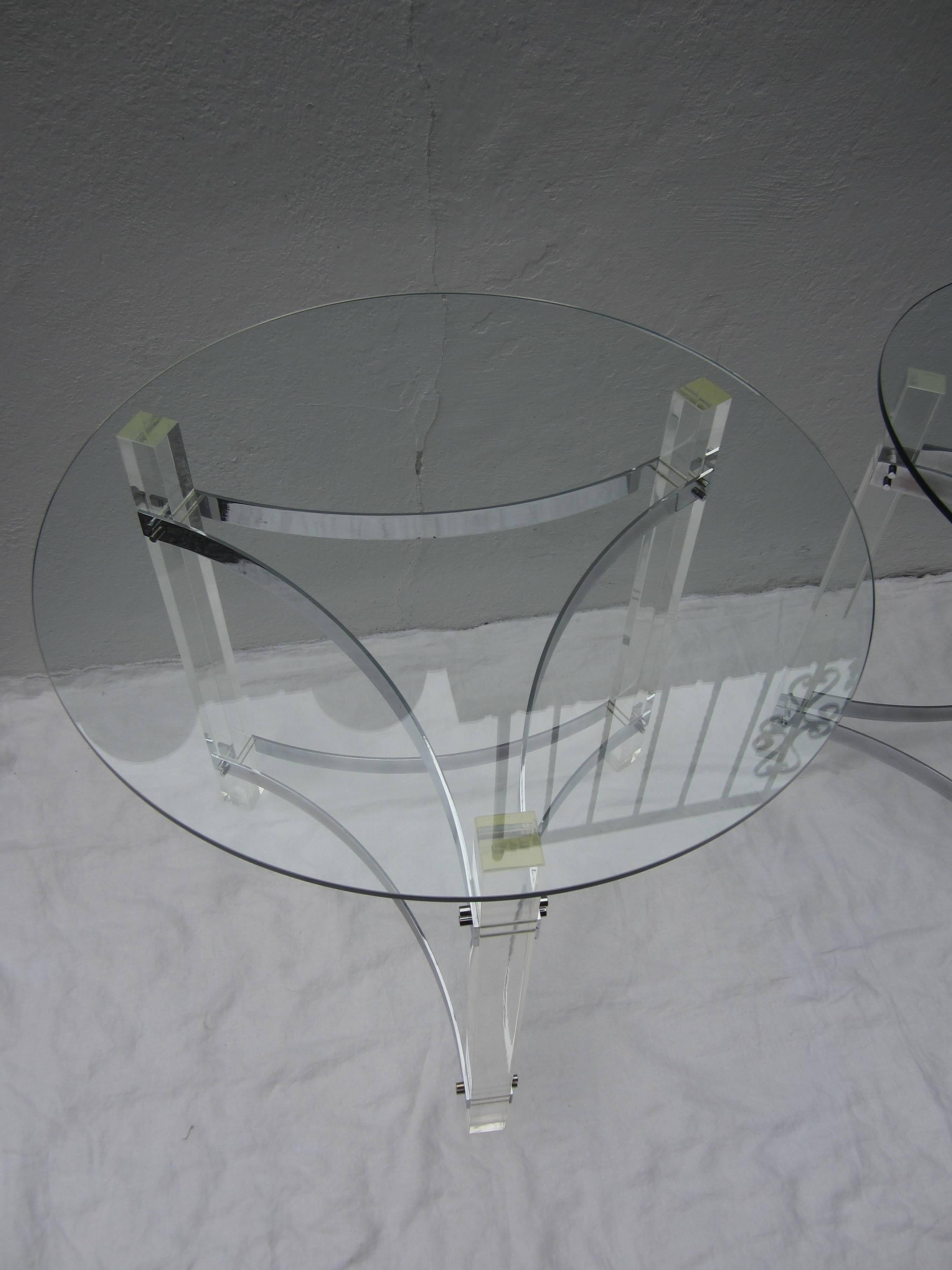 Pair of Lucite and Chrome Side Tables For Sale 1