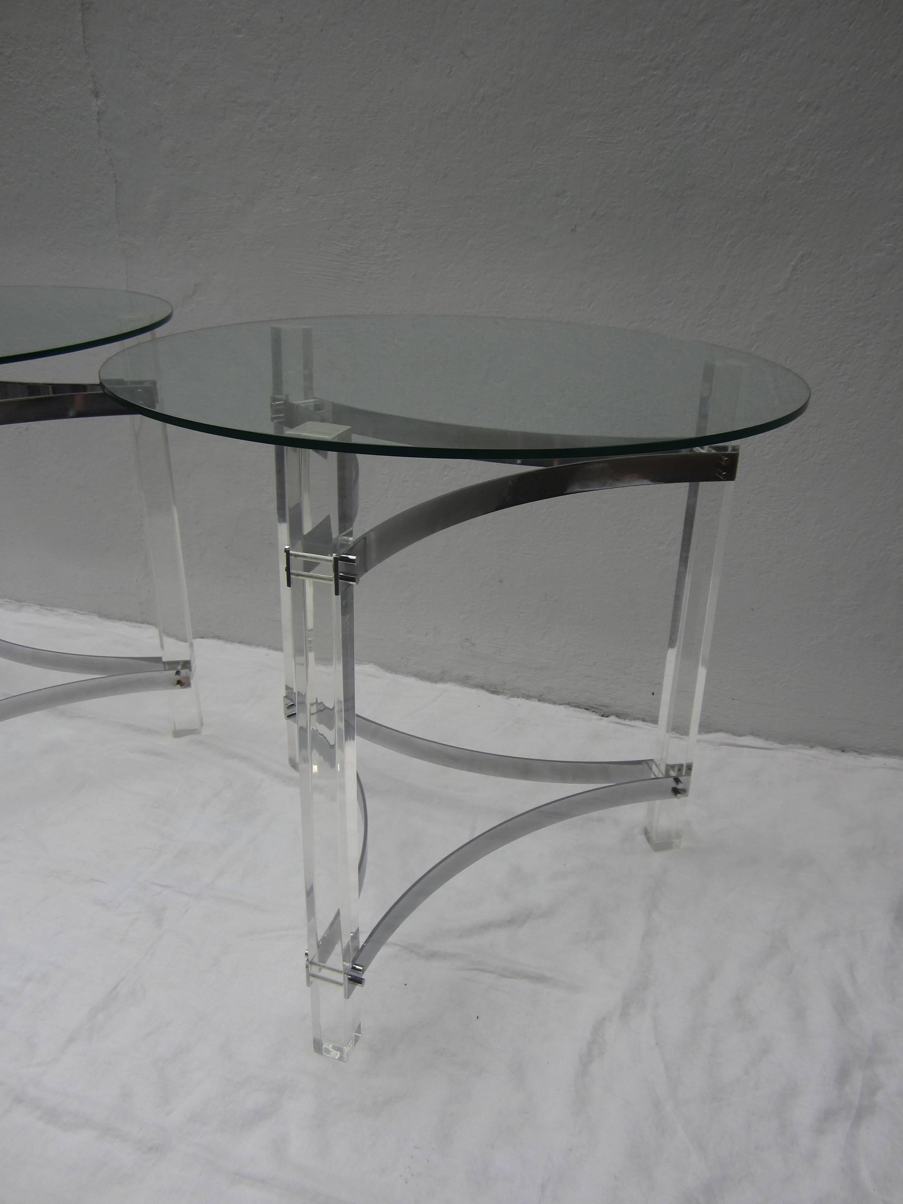 Pair of Lucite and Chrome Side Tables For Sale 2