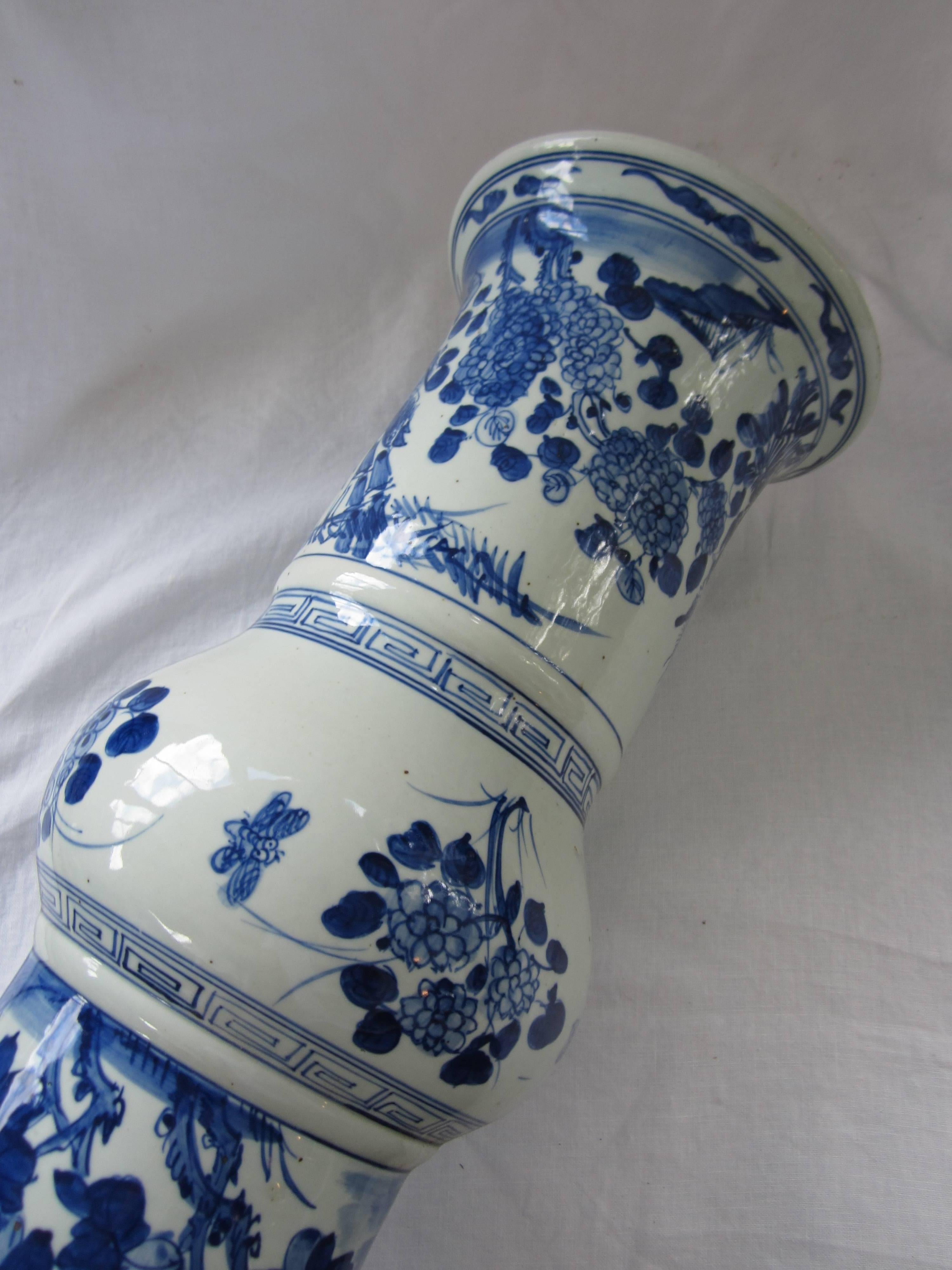 20th Century Pair of Large Blue and White Chinese Trumpet Vases