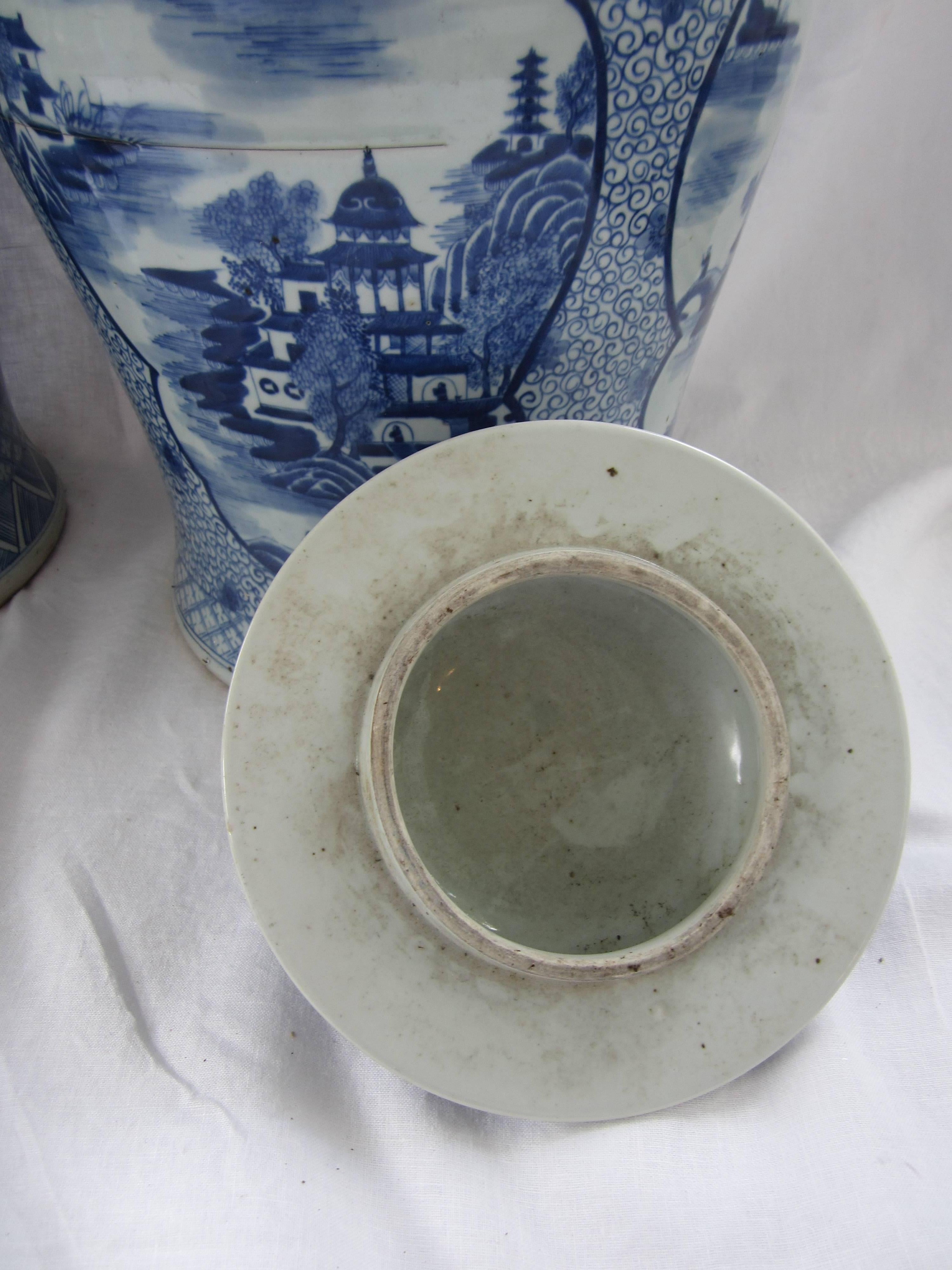 Pair of Chinese Blue and White Jars with Lids 2