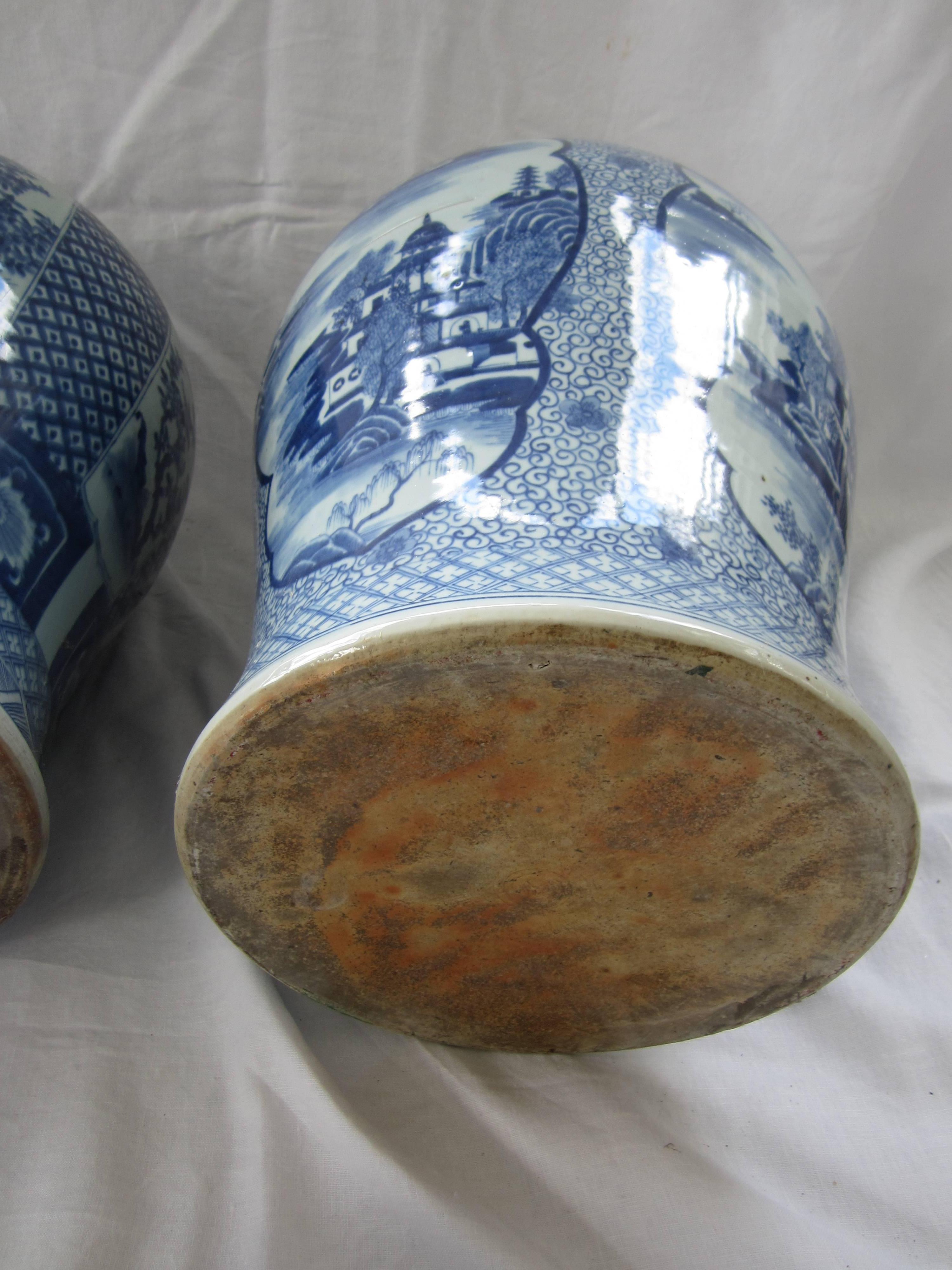 Pair of Chinese Blue and White Jars with Lids 3