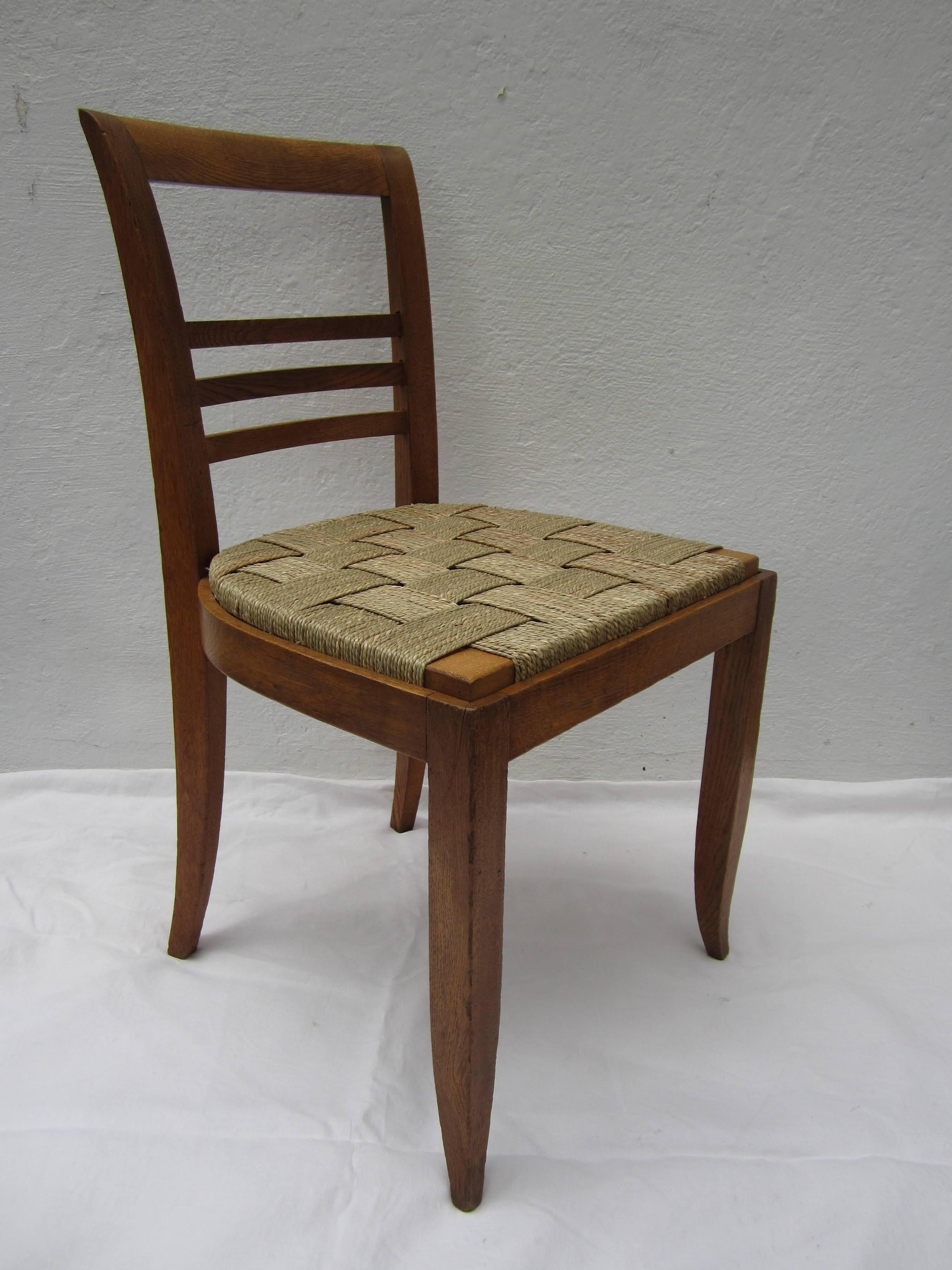 Set of Six French Oak Chairs with Seagrass Seats In Excellent Condition For Sale In East Hampton, NY