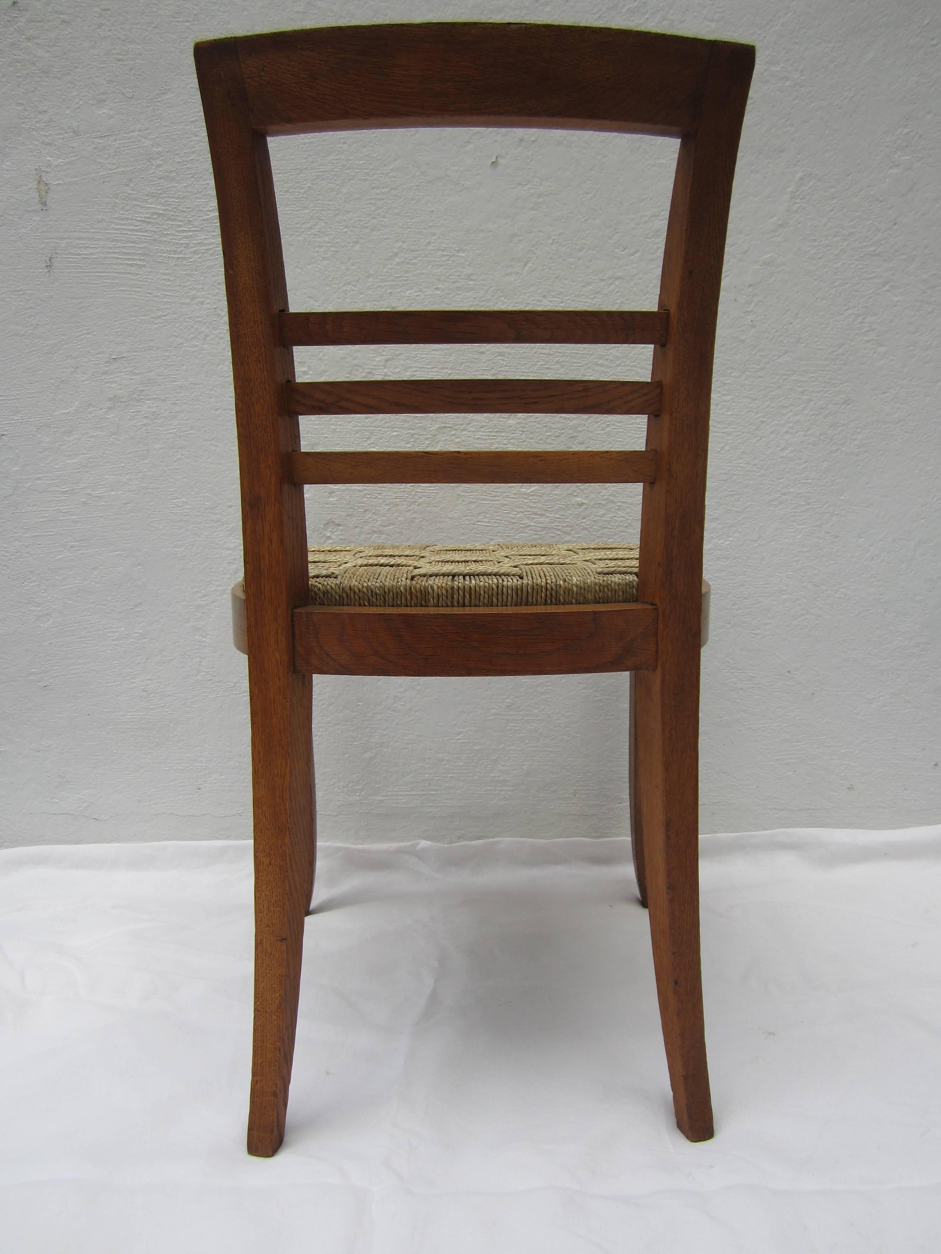 Set of Six French Oak Chairs with Seagrass Seats For Sale 1