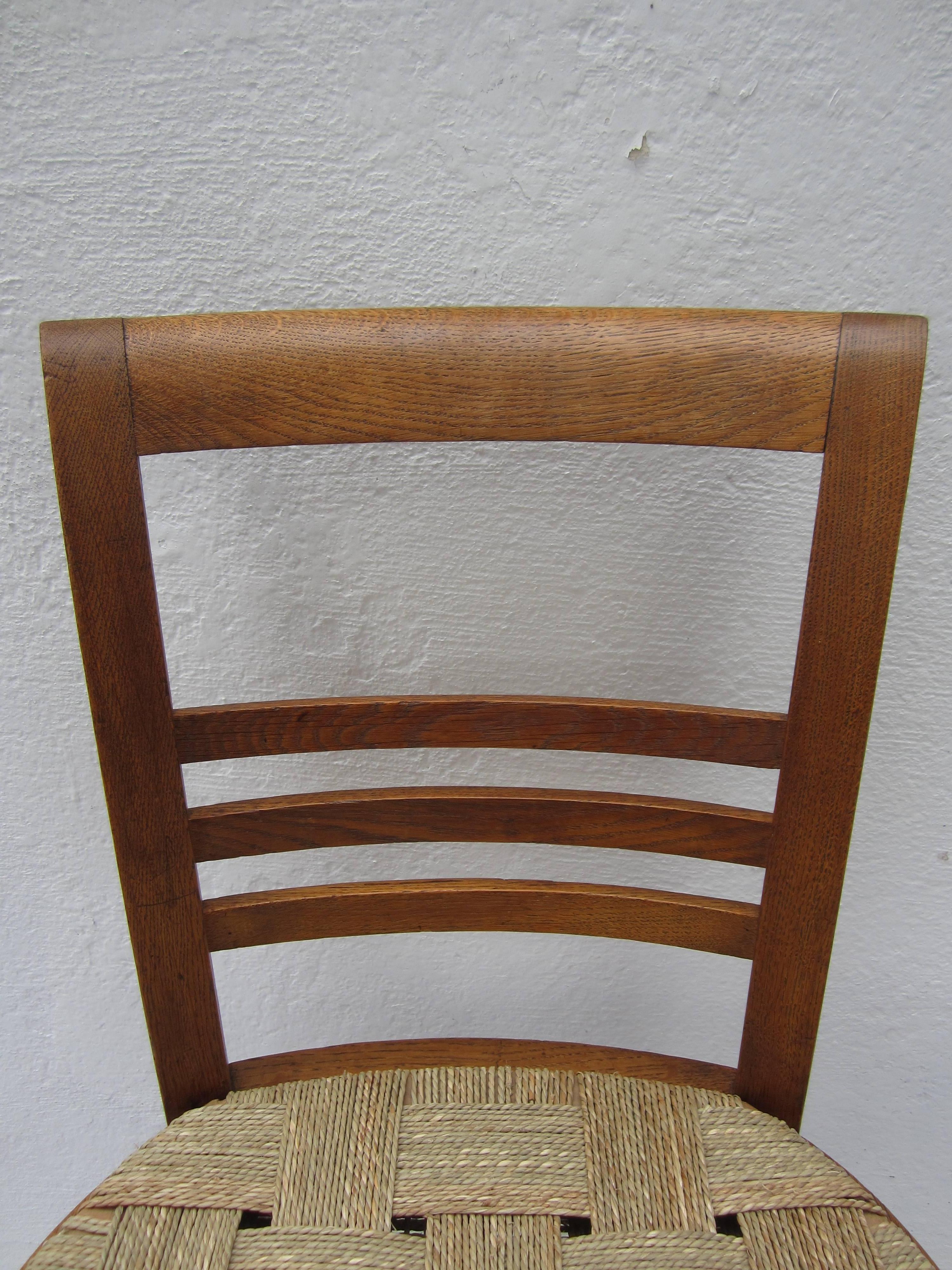 Set of Six French Oak Chairs with Seagrass Seats For Sale 3