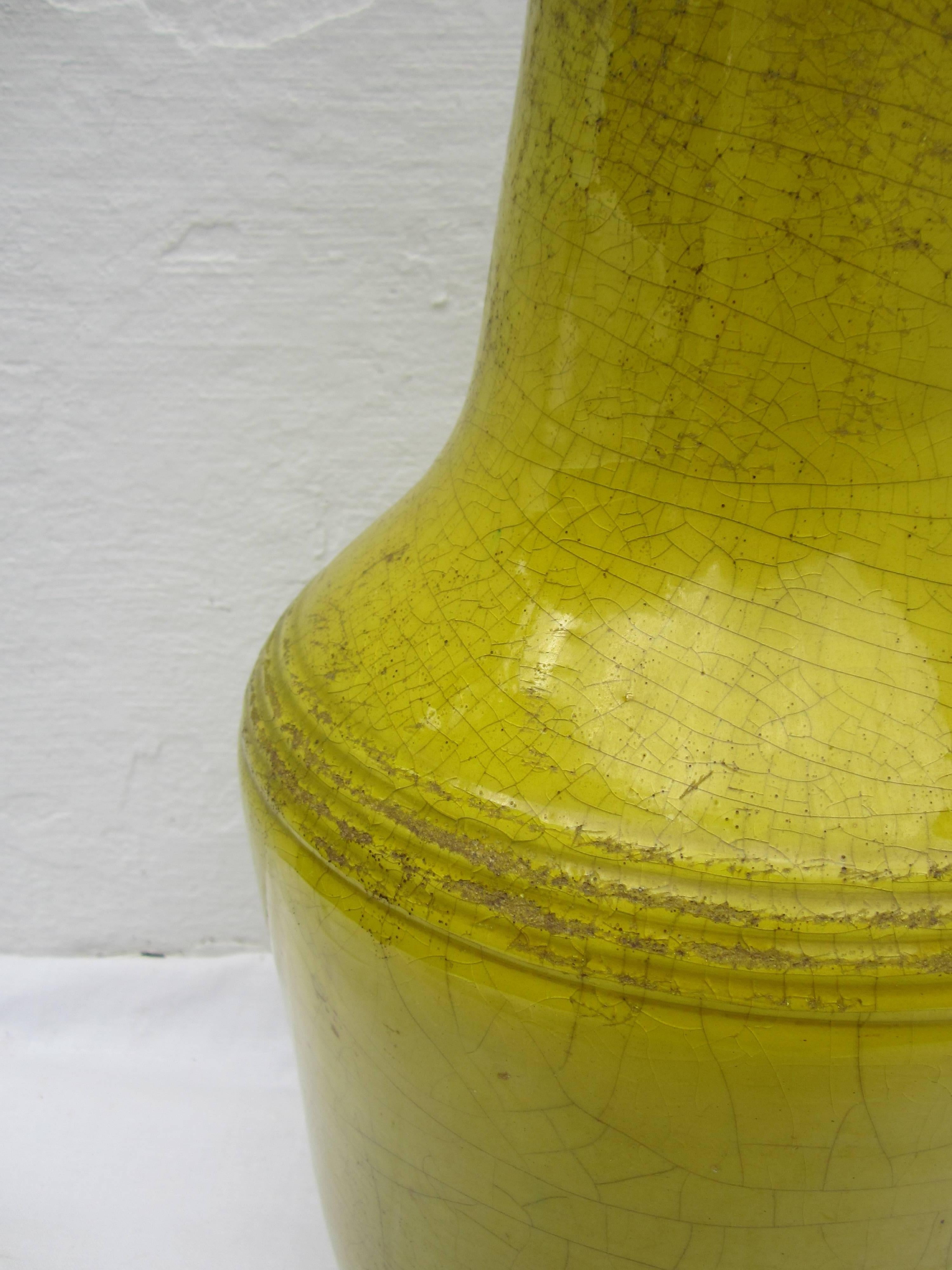 Chinese mustard yellow glazed crackle vase.