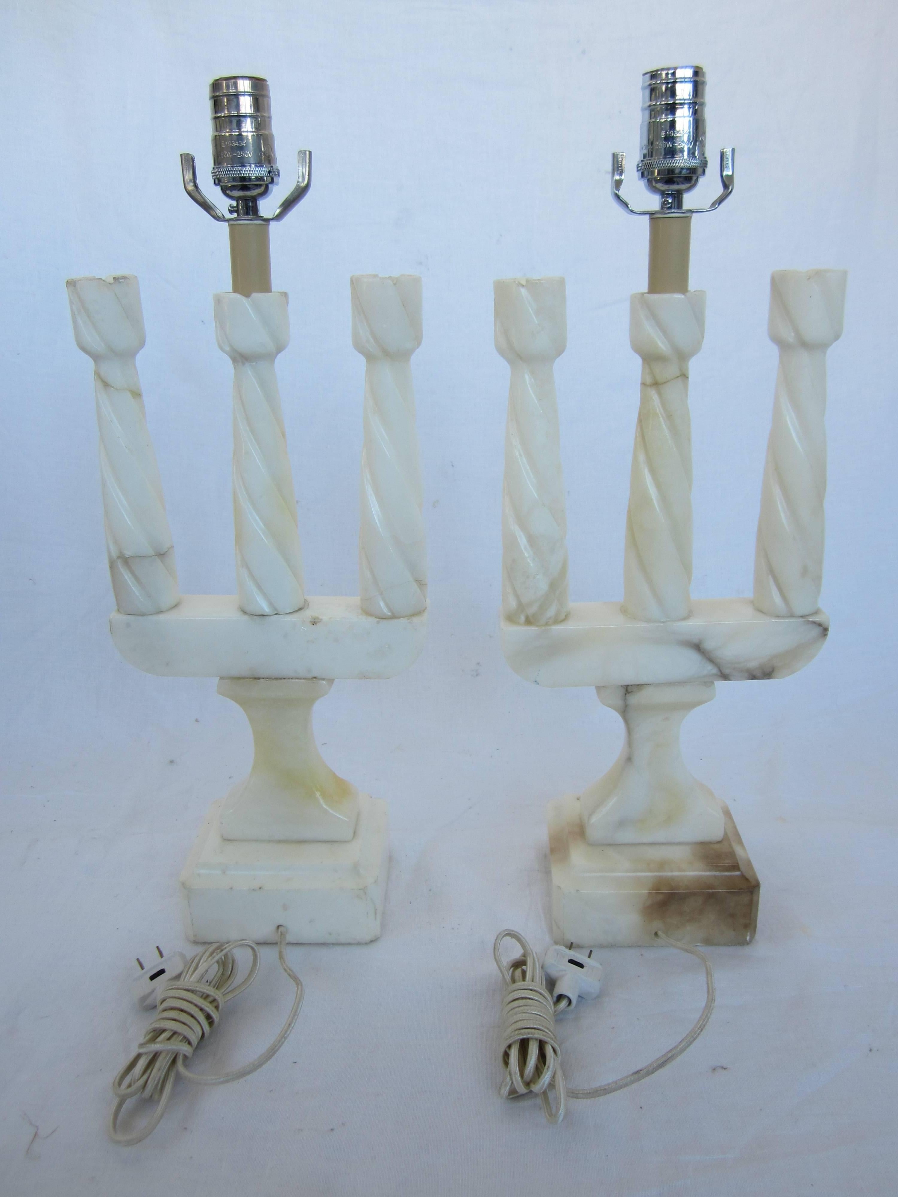 Pair of Three-Arm Marble Lamps by Varis 3