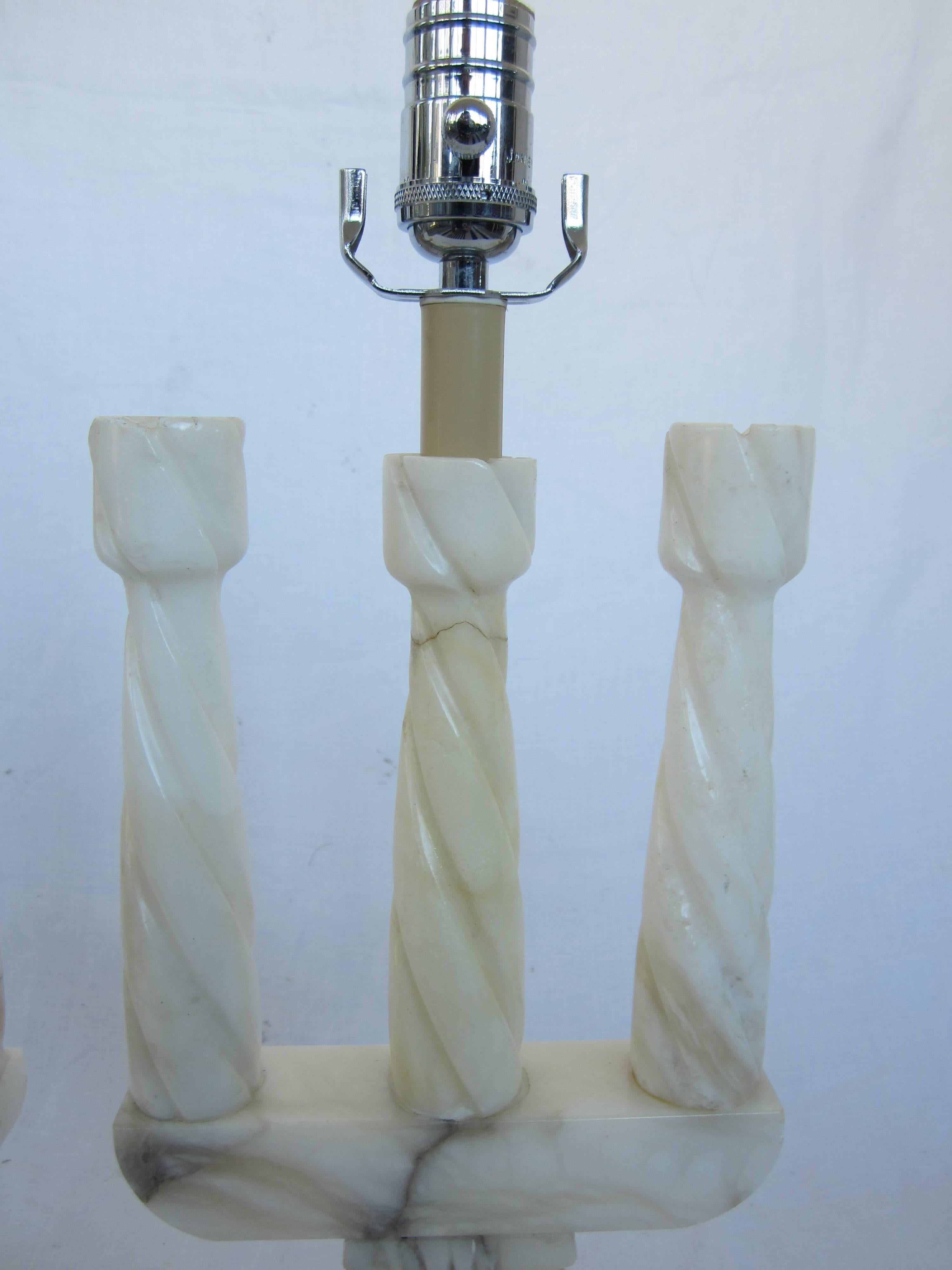 20th Century Pair of Three-Arm Marble Lamps by Varis