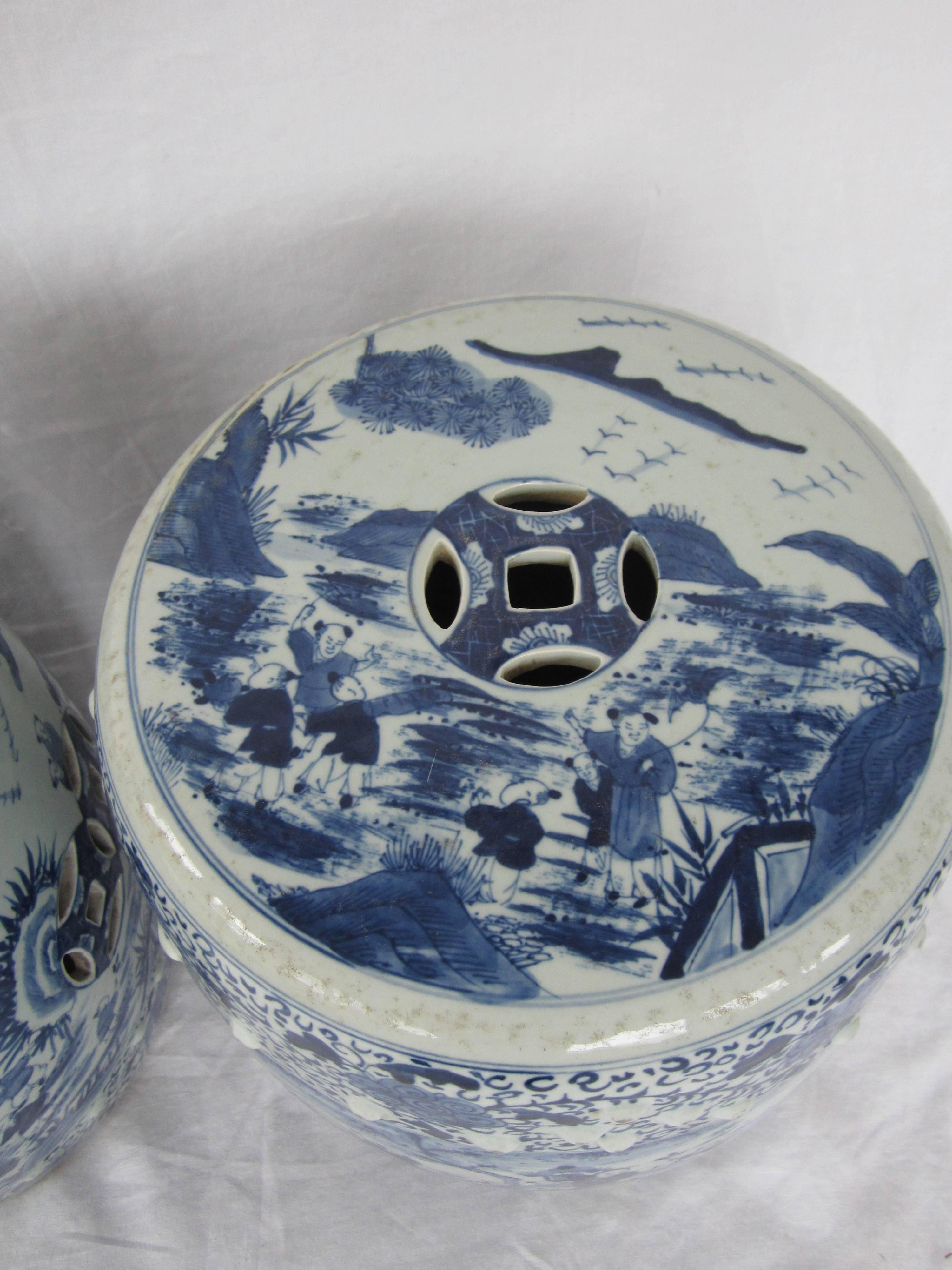 Pair of Chinese Blue and White Garden Seats 1
