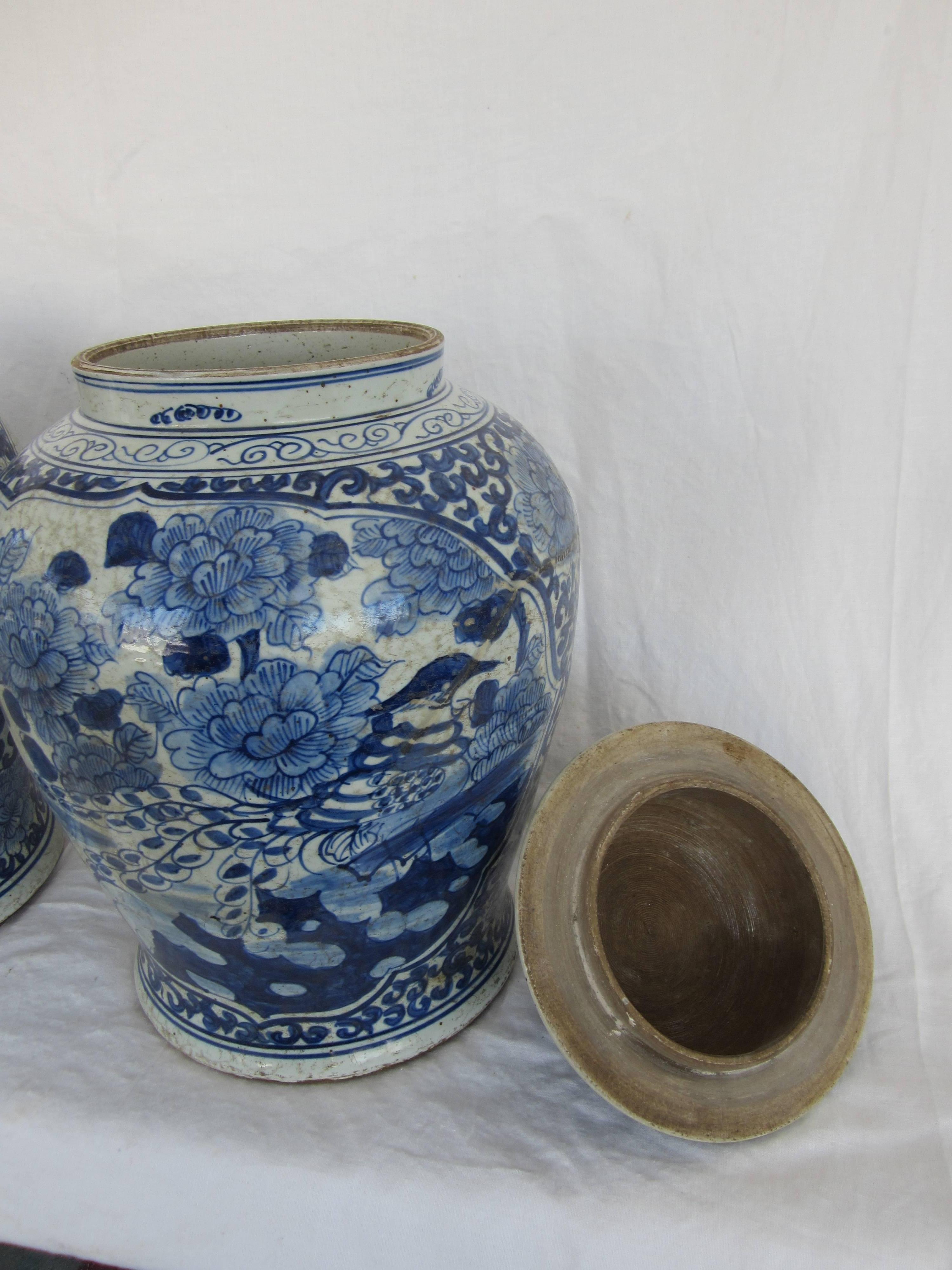 Pair of Chinese Blue and White Jars with Lids 2