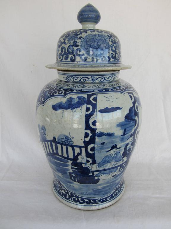 Chinese Blue and White Lidded Jar at 1stDibs