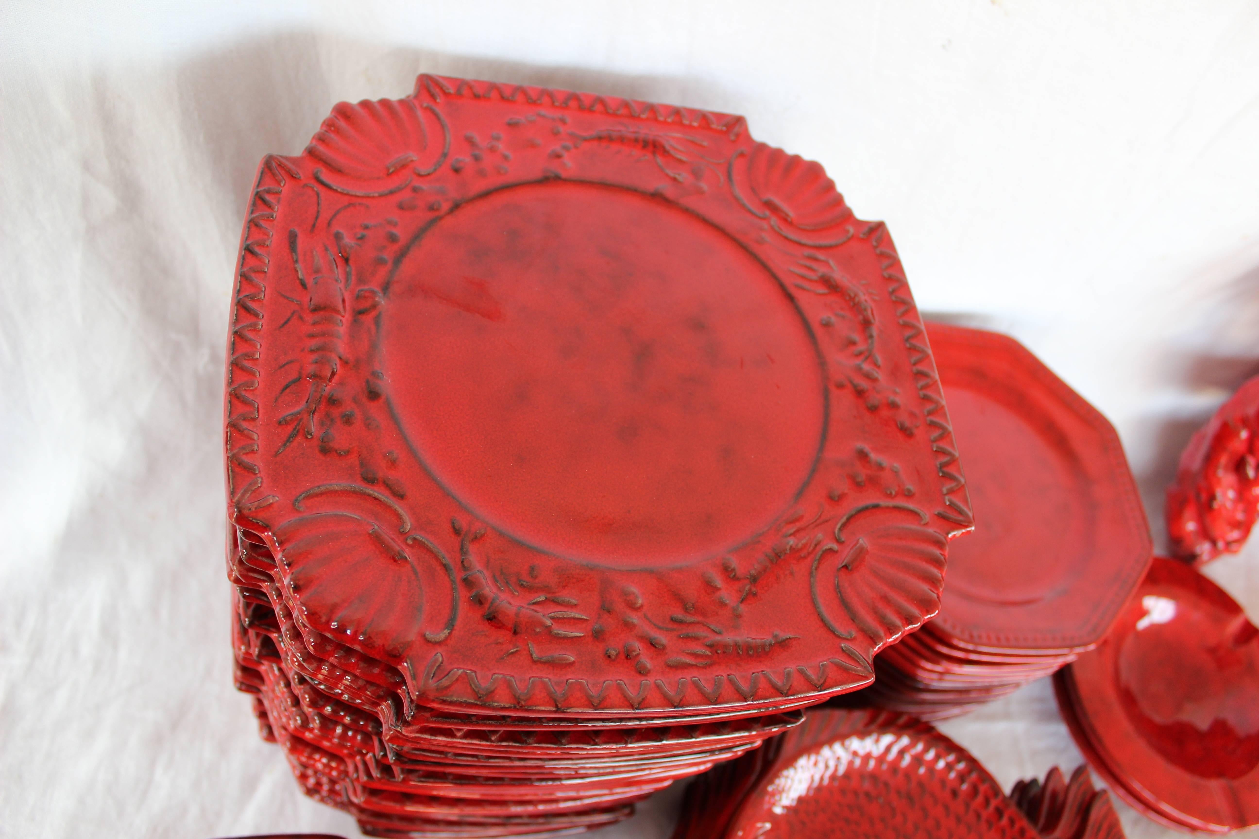 Italian Red Glazed Ceramic Dinner Set 4