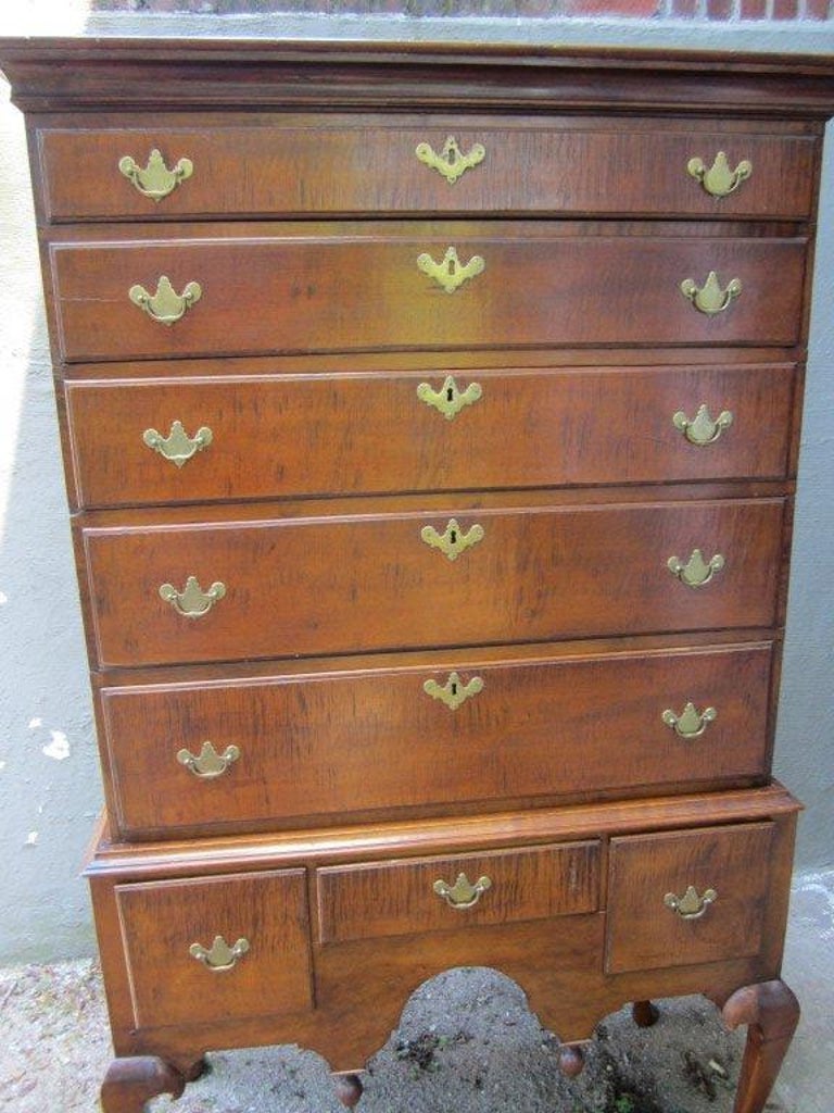Antique American Tiger Maple Highboy at 1stDibs