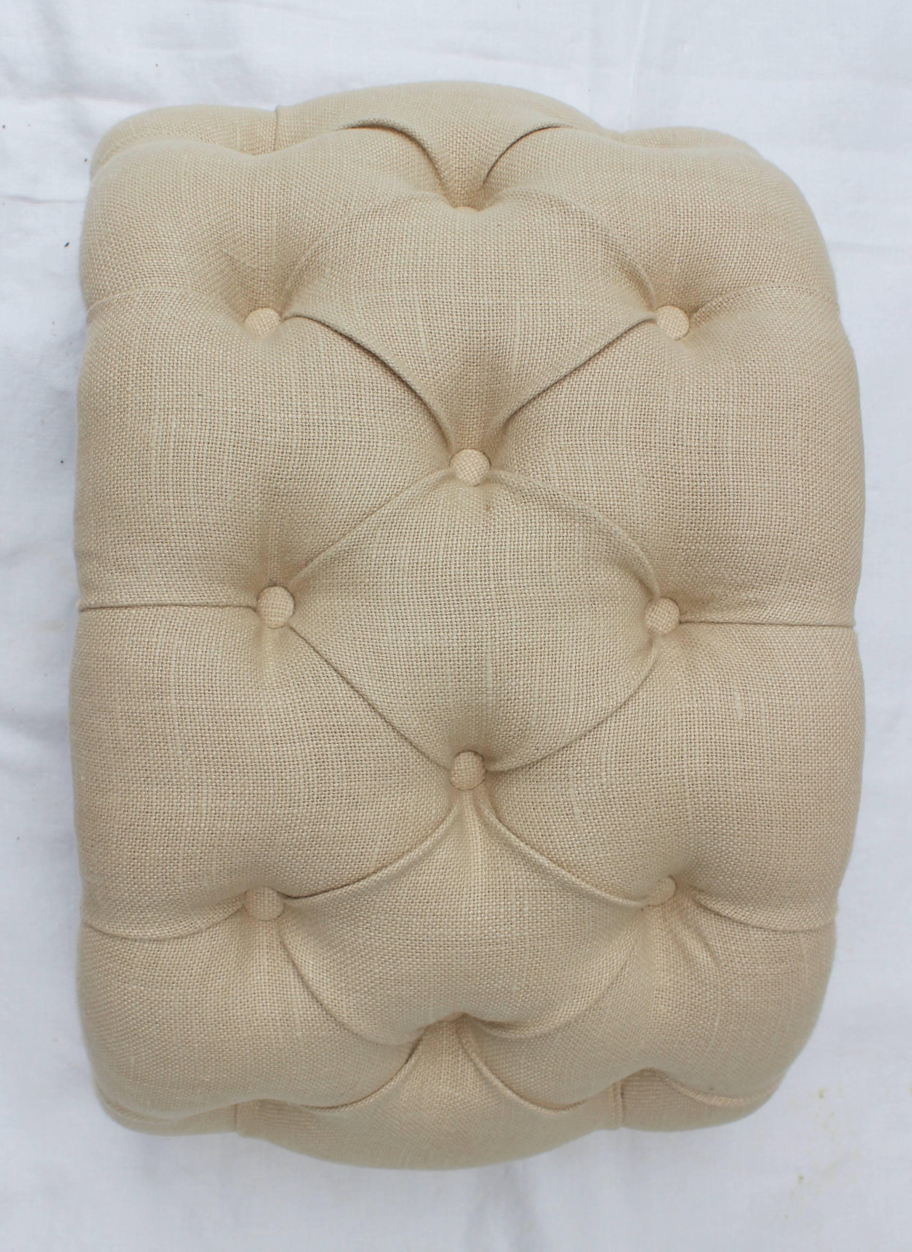 20th Century Tufted Arched Linen Footstool