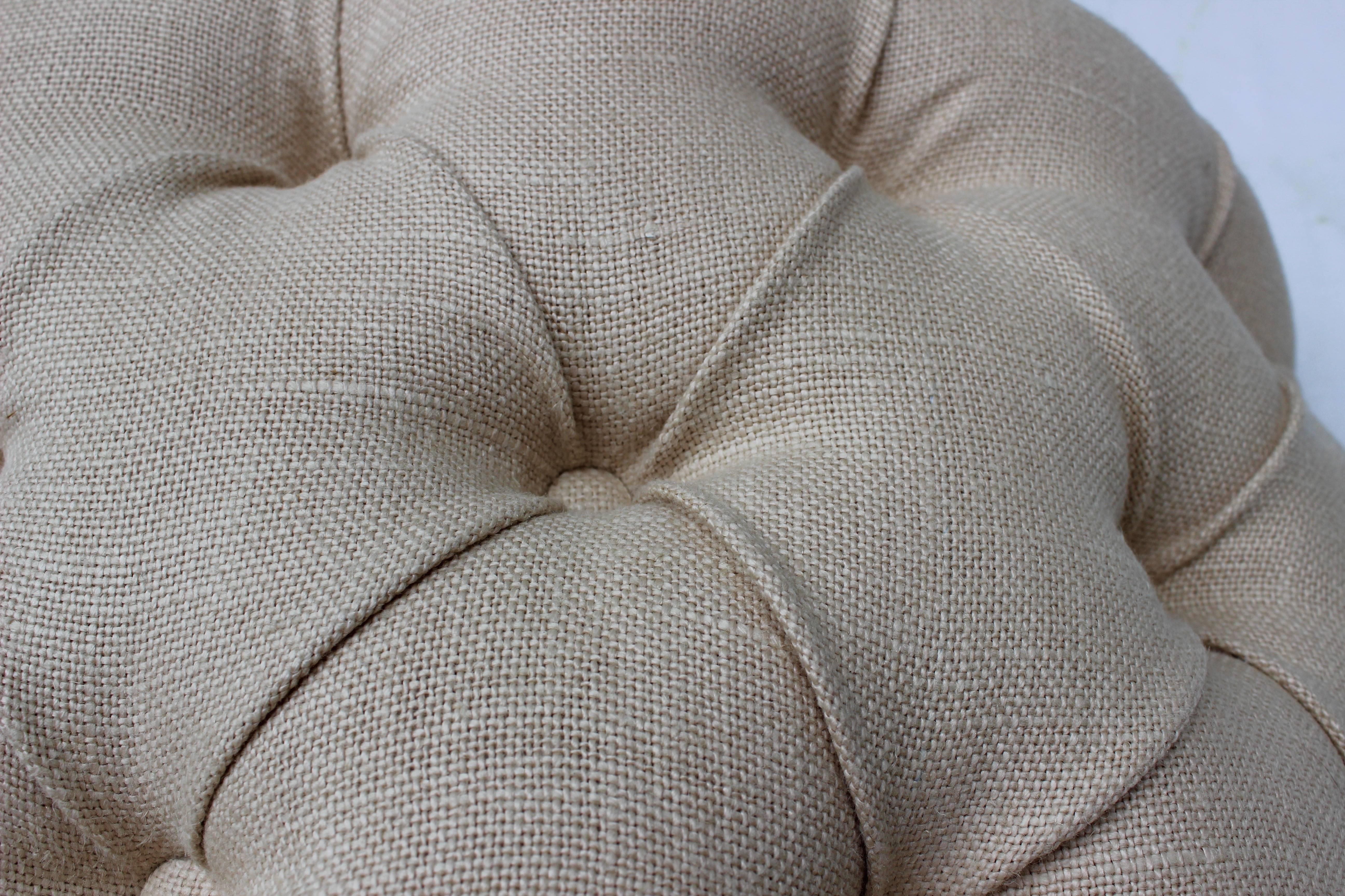 Tufted Arched Linen Footstool 1