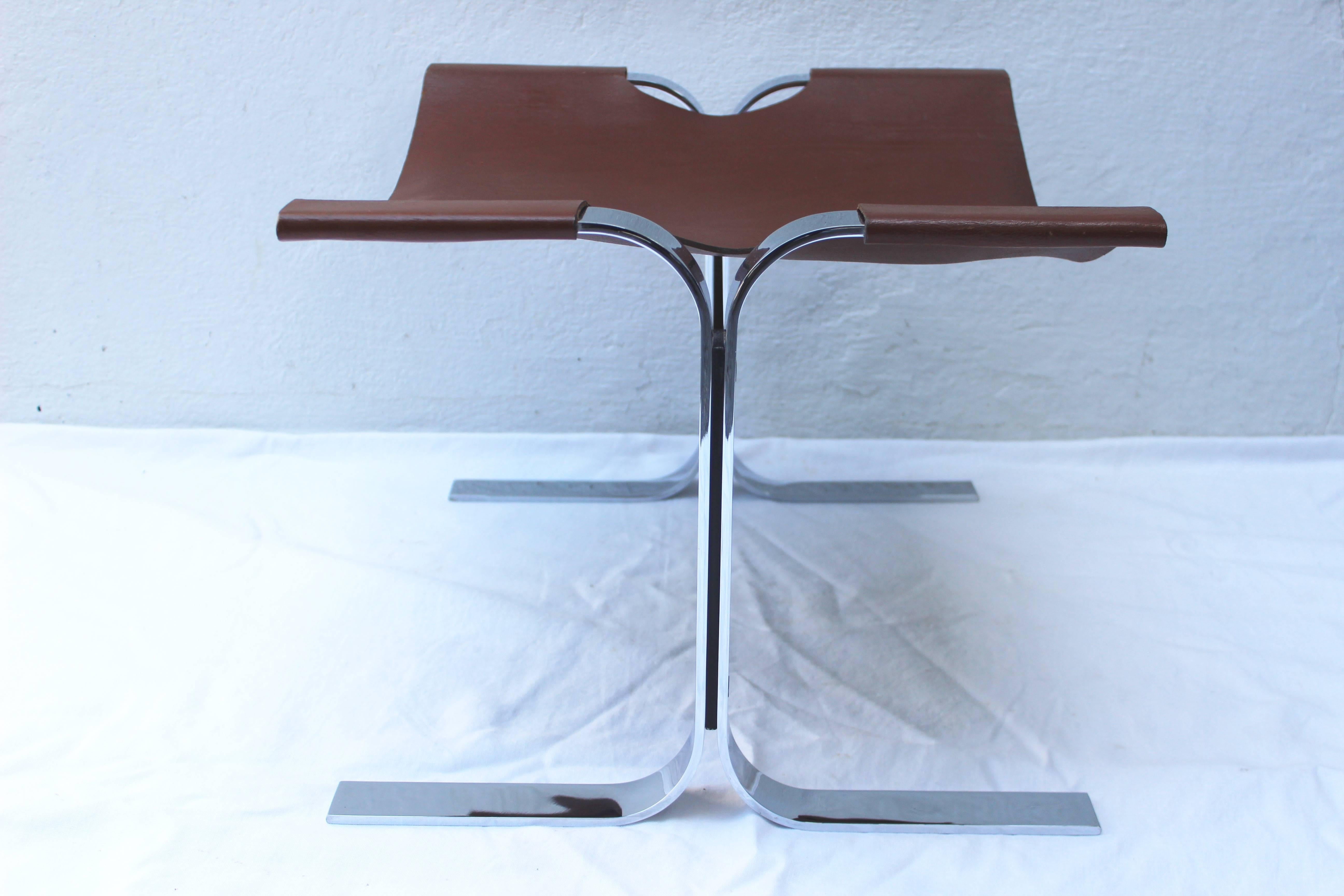 Modern Leather and Steel Sling Stool or Bench In Excellent Condition For Sale In East Hampton, NY