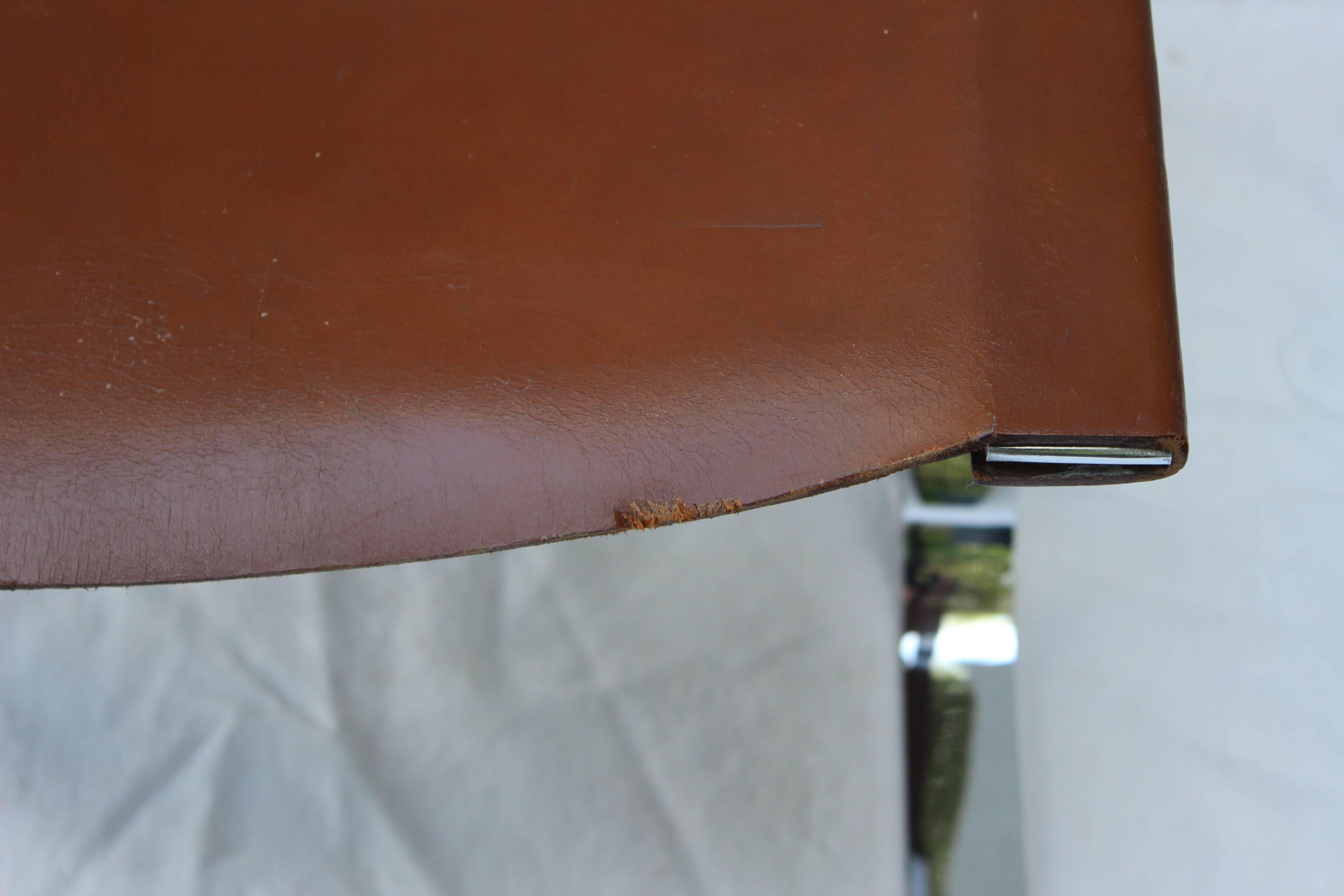 Italian Modern Leather and Steel Sling Stool or Bench For Sale