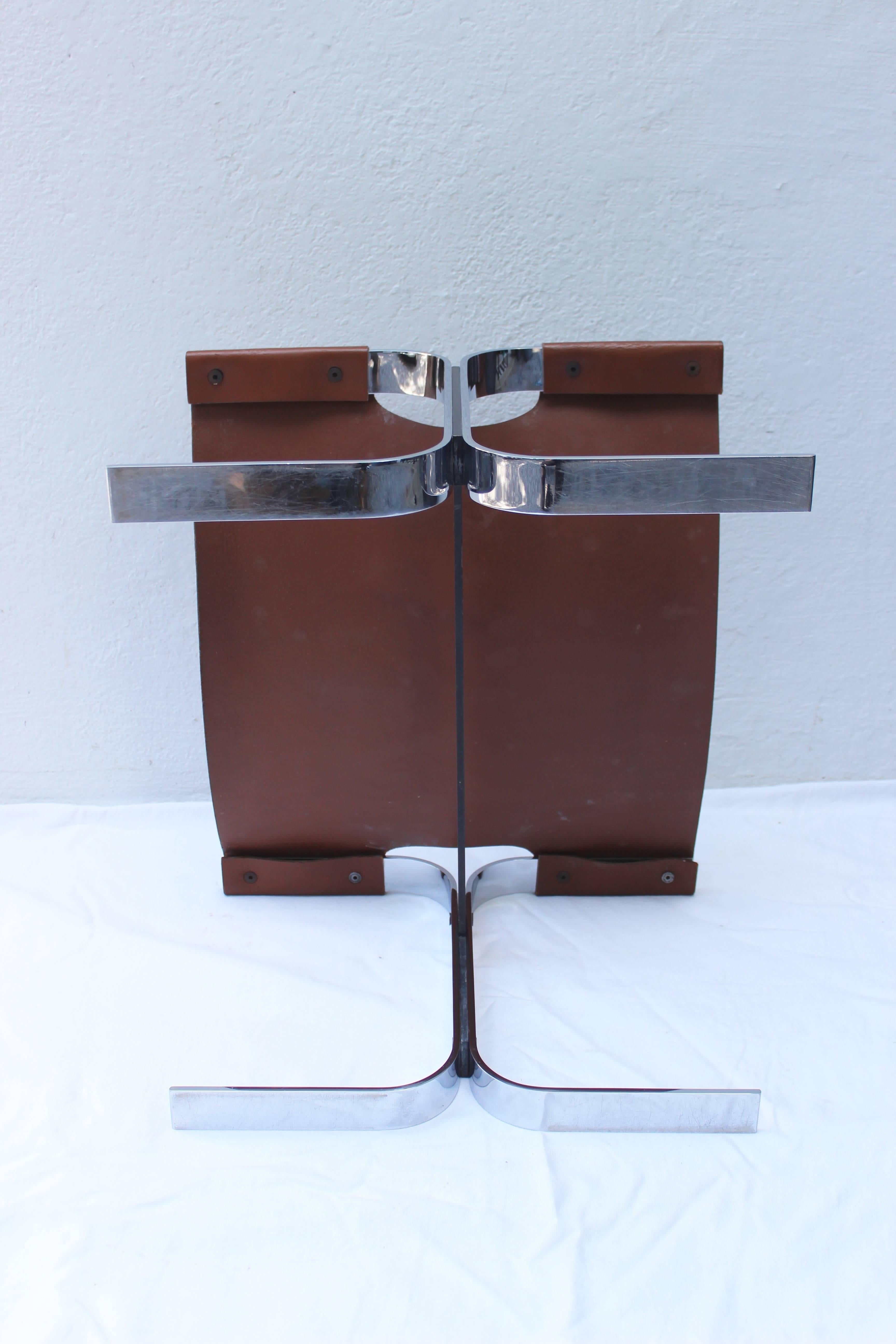 20th Century Modern Leather and Steel Sling Stool or Bench For Sale