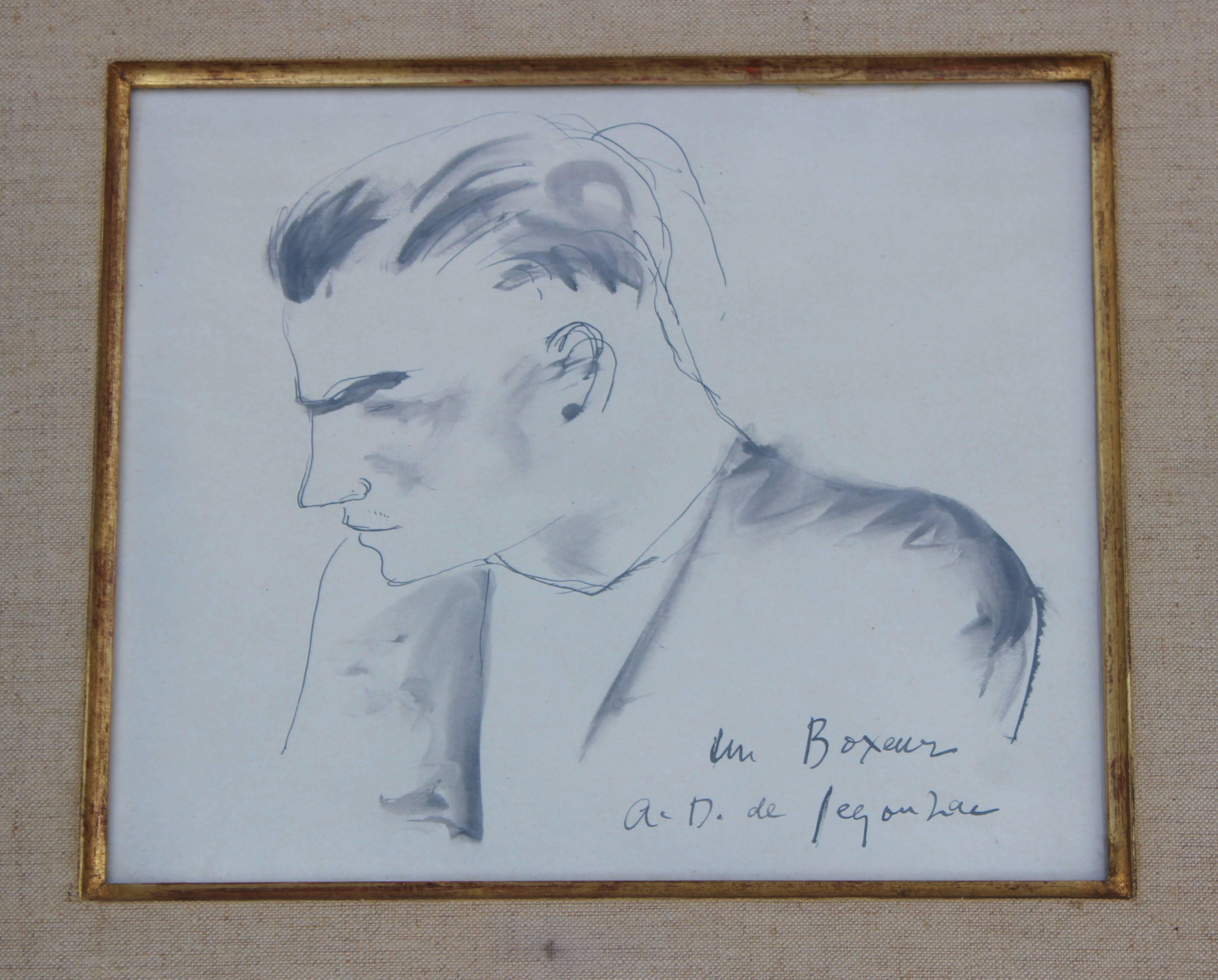 Boxeur drawing/ watercolor by André Dunoyer de Segonzac.

Signed and dated May 10, 1968. Authenticated by artist on a photograph of the piece of art.

Artwork size: 7