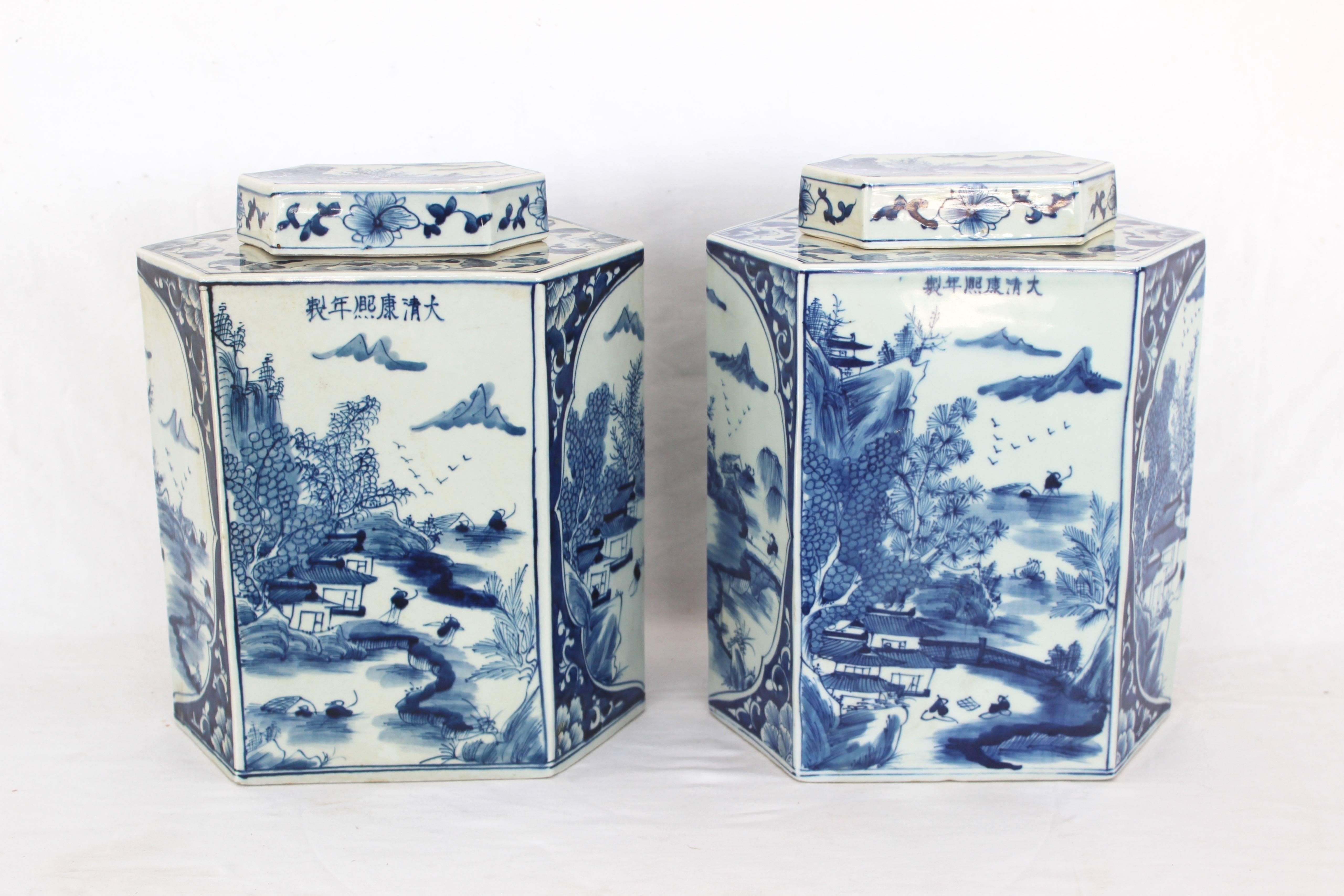blue and white tea caddy