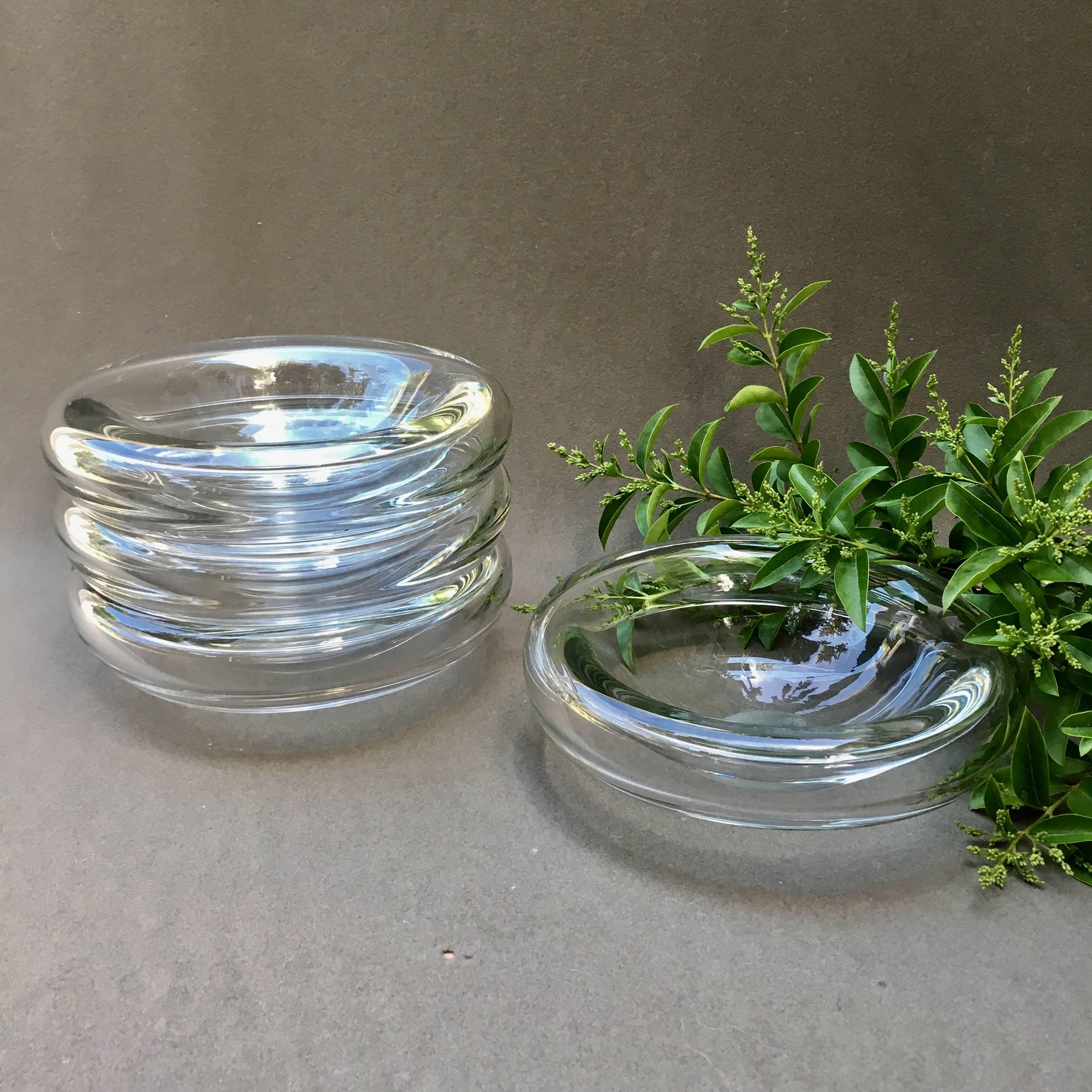 Unique set of four heavy glass center bowls by Alferdo Barbini for Murano