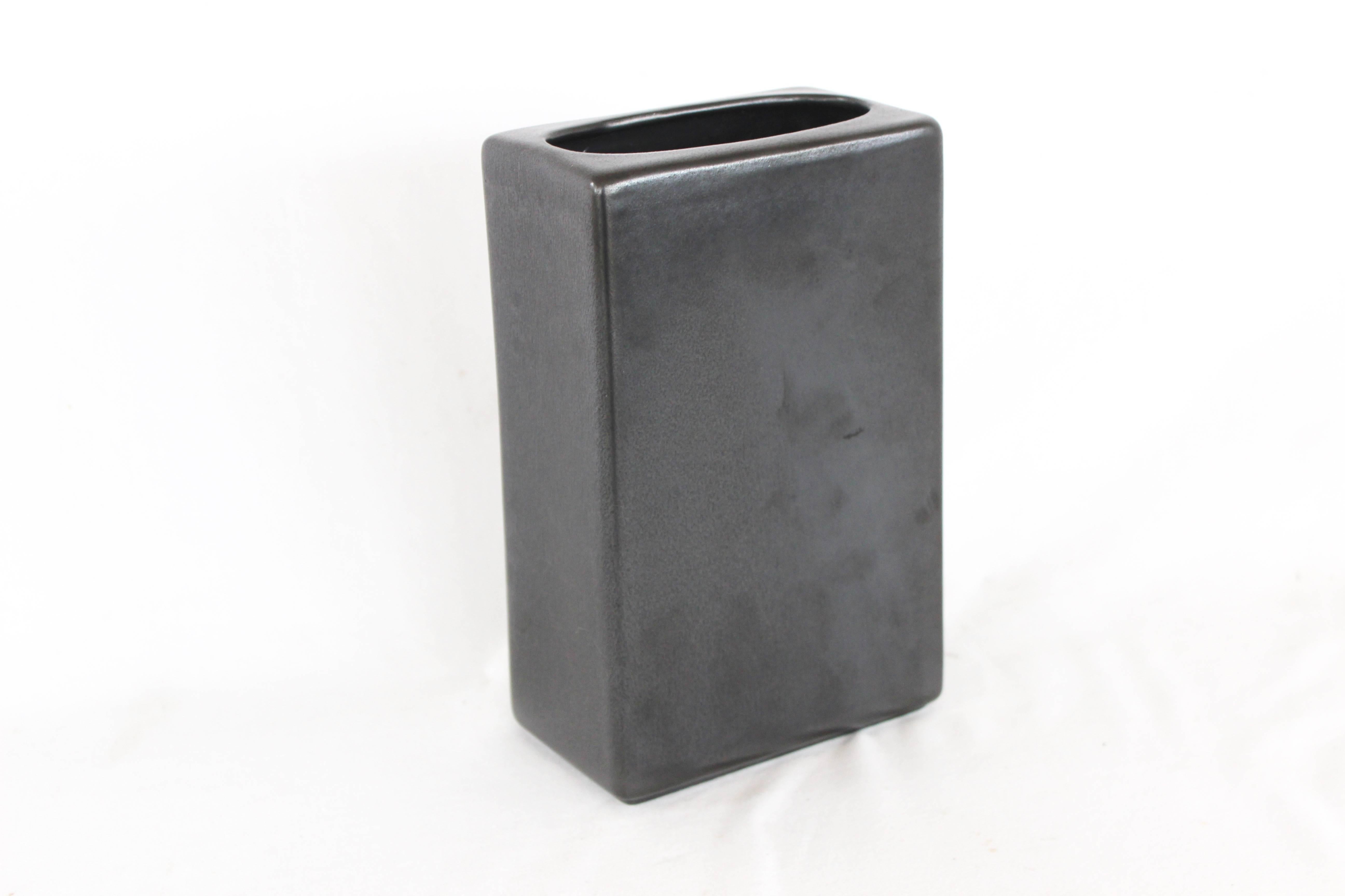 American Silver Inlaid Black Matte Ceramic Vase by Georges Briard