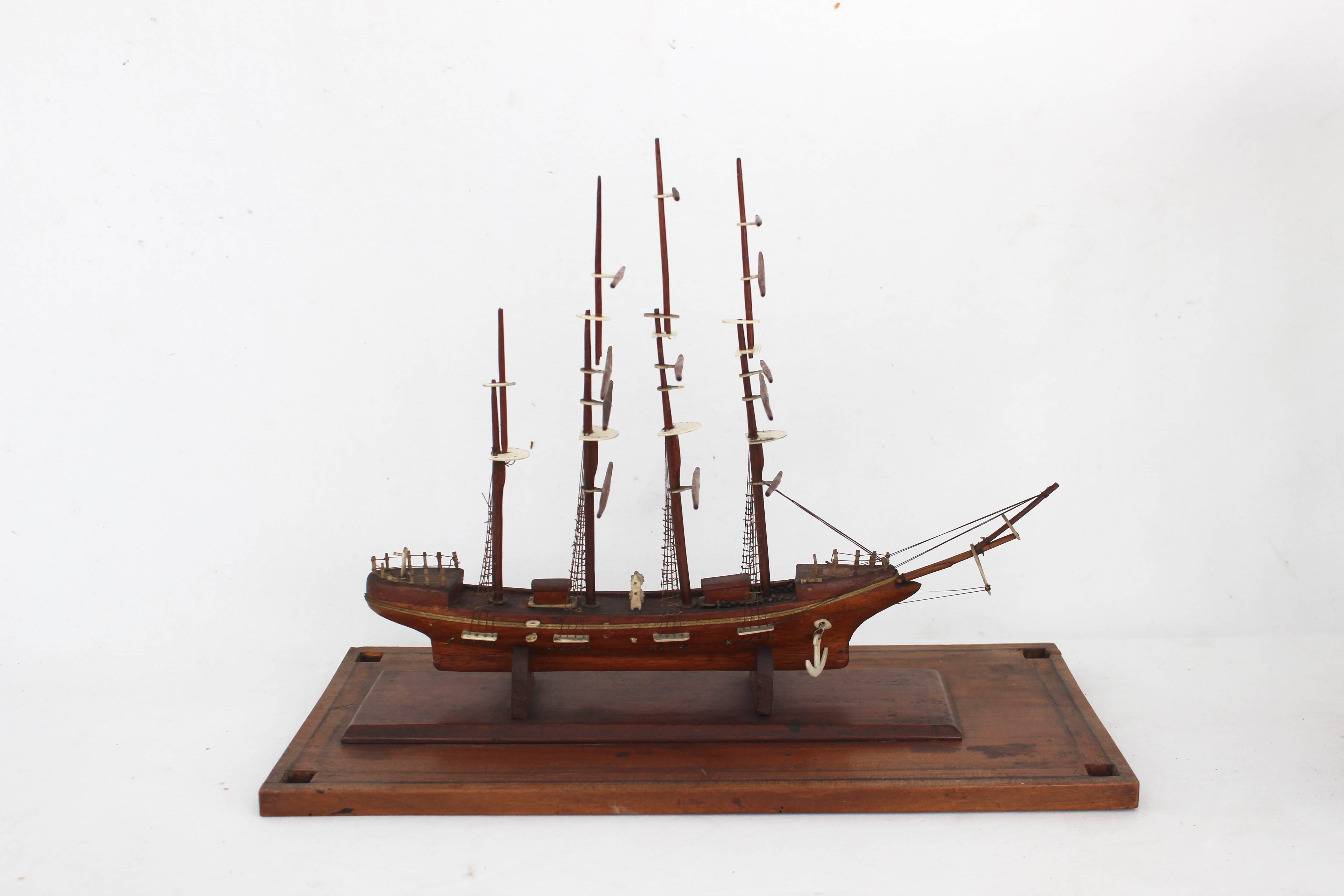 Ship model in a glass case.