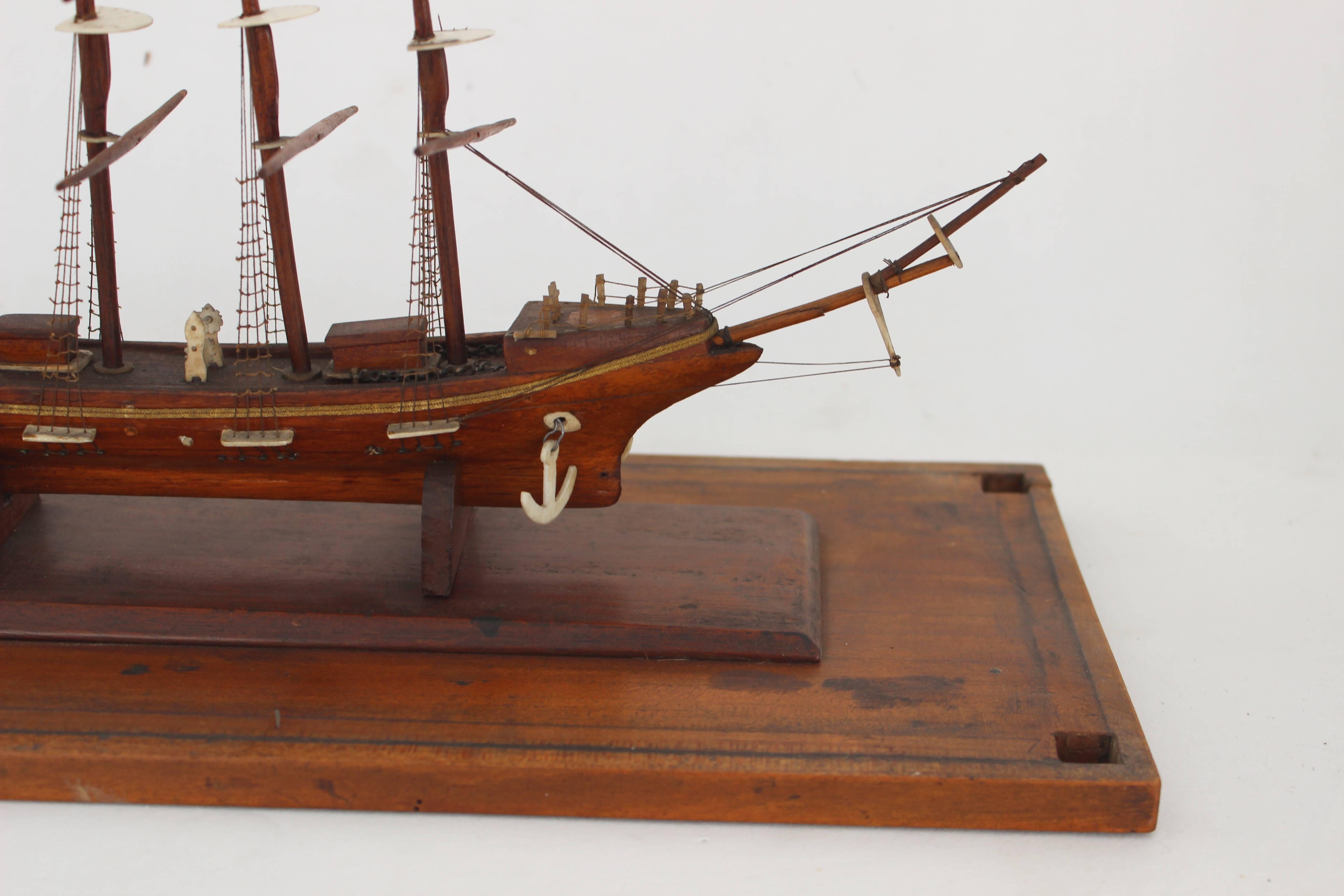 Ship Model in Glass Case In Fair Condition In East Hampton, NY