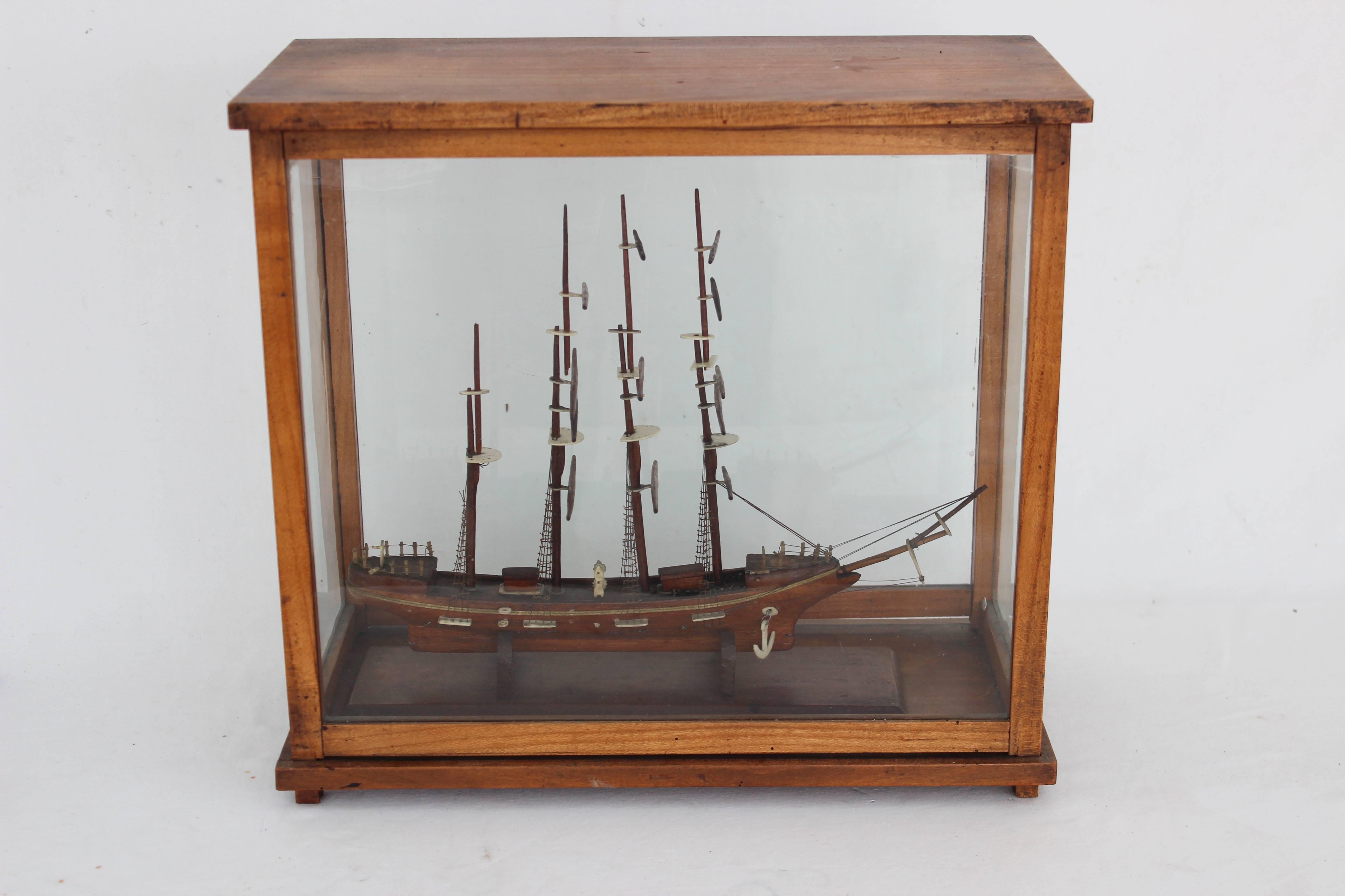 20th Century Ship Model in Glass Case
