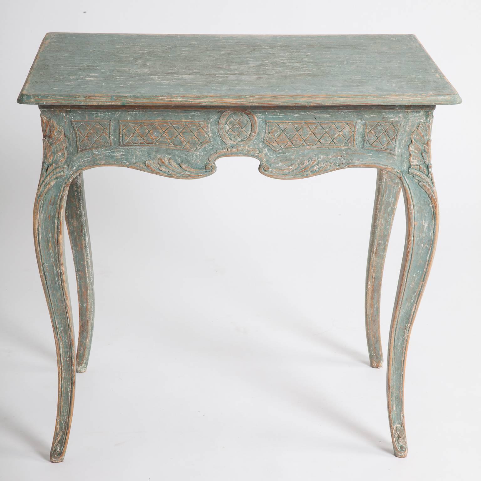 A Swedish Rococo Period Console Table in a Seafoam Paint, circa 1760 4