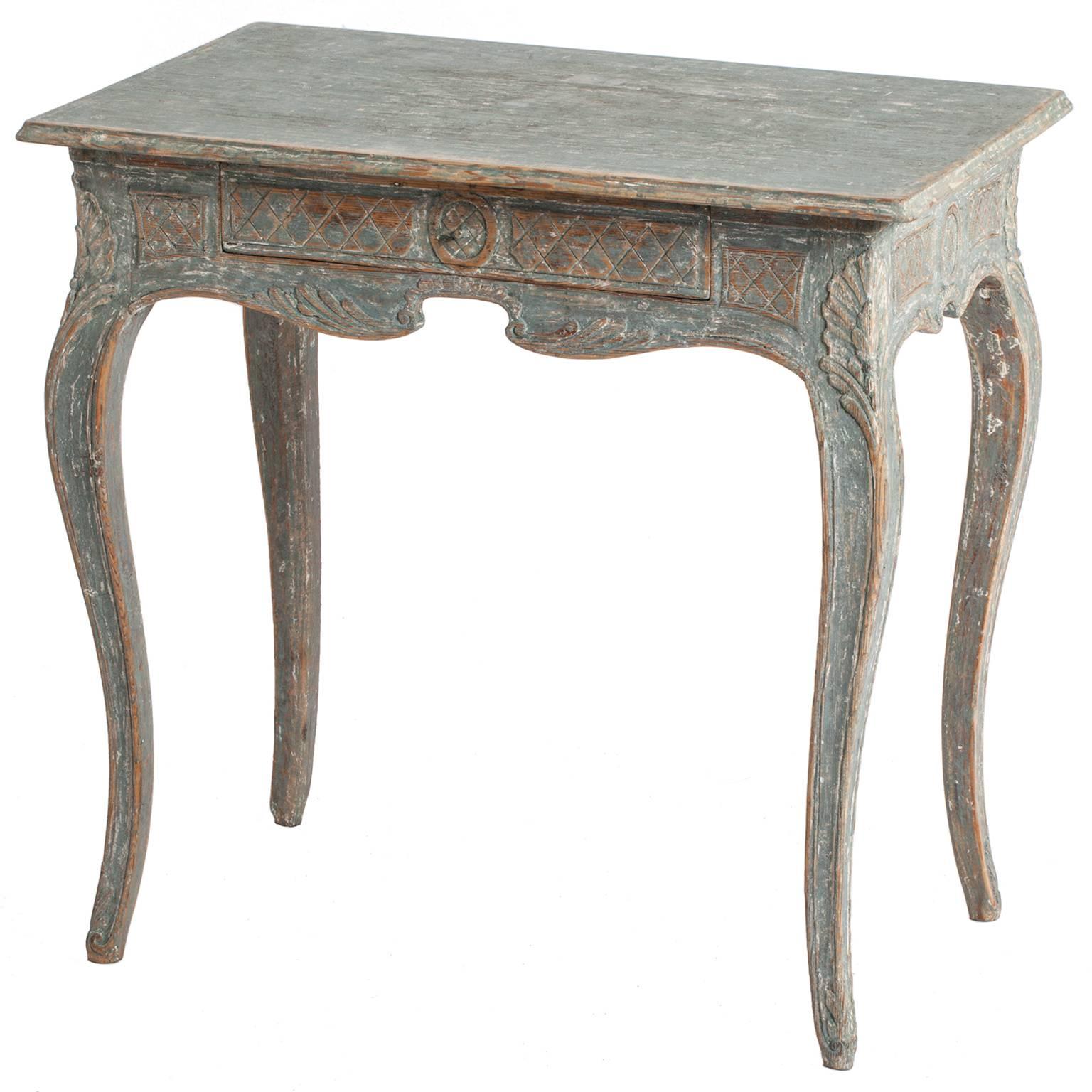 A Swedish Rococo Period Console Table in a Seafoam Paint, circa 1760