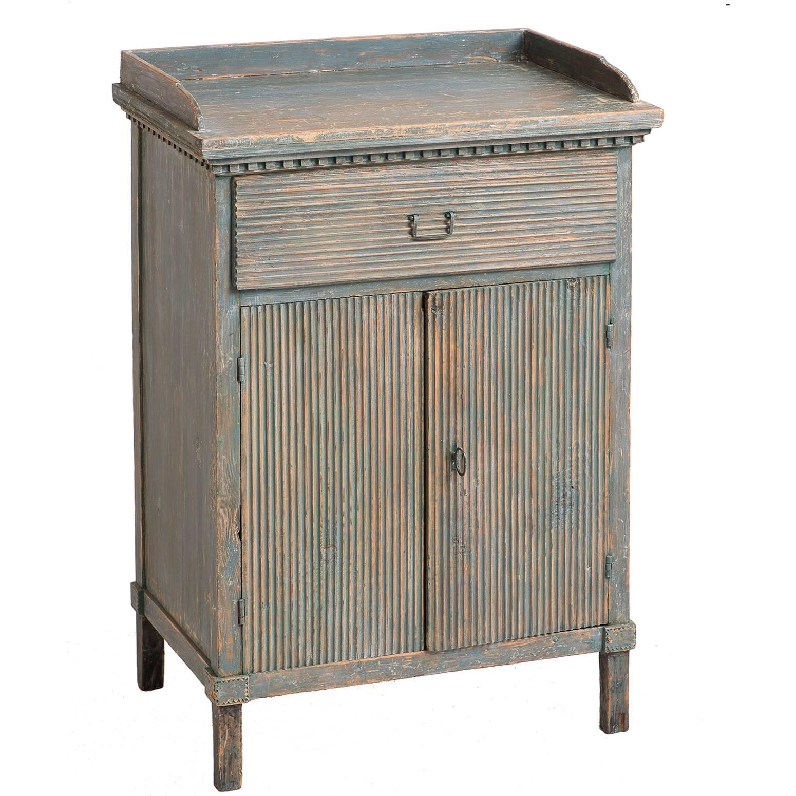 Swedish Gustavian Period Blue Painted Cabinet, circa 1800 For Sale